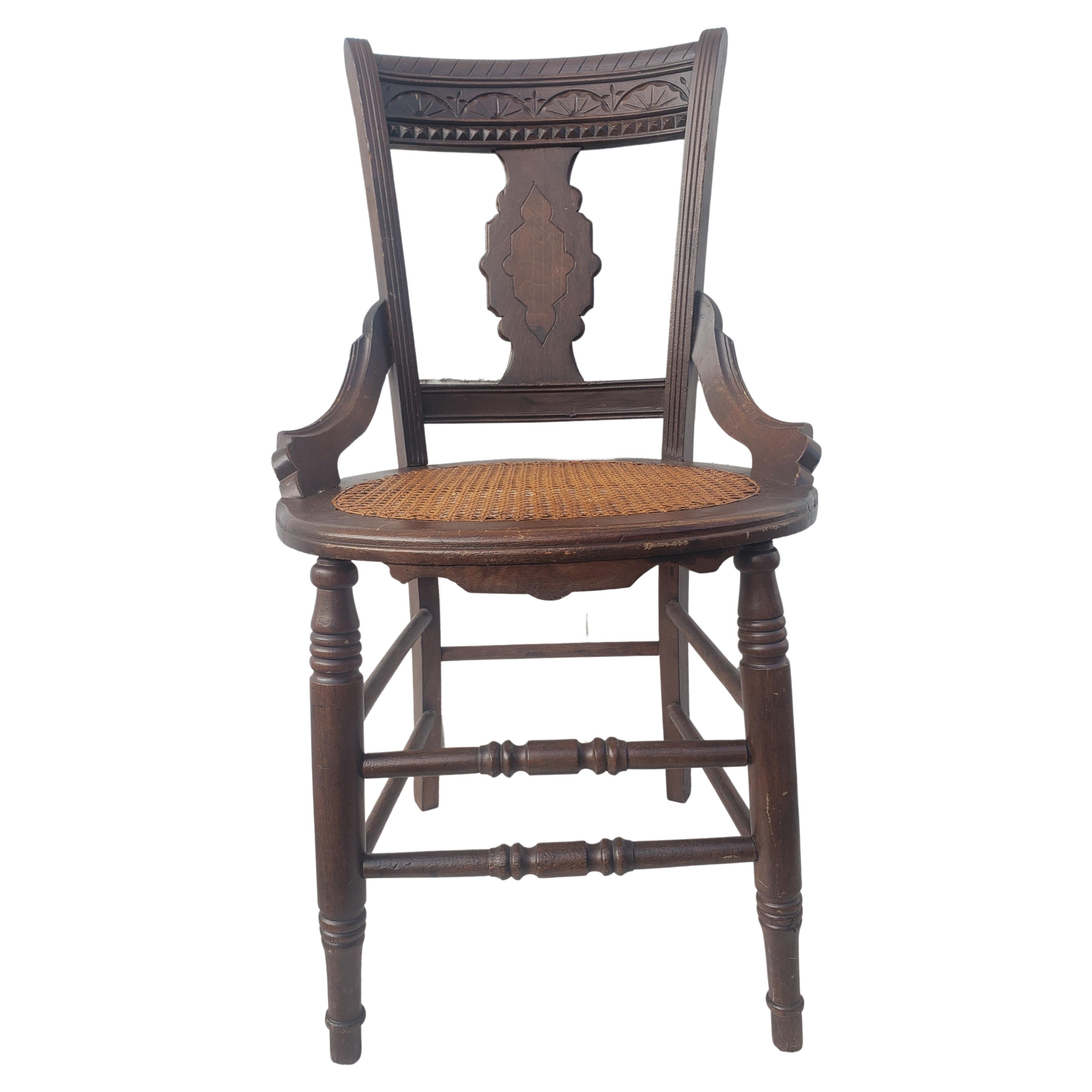 Victorian Carved Walnut and Cane Seat Side Chair For Sale