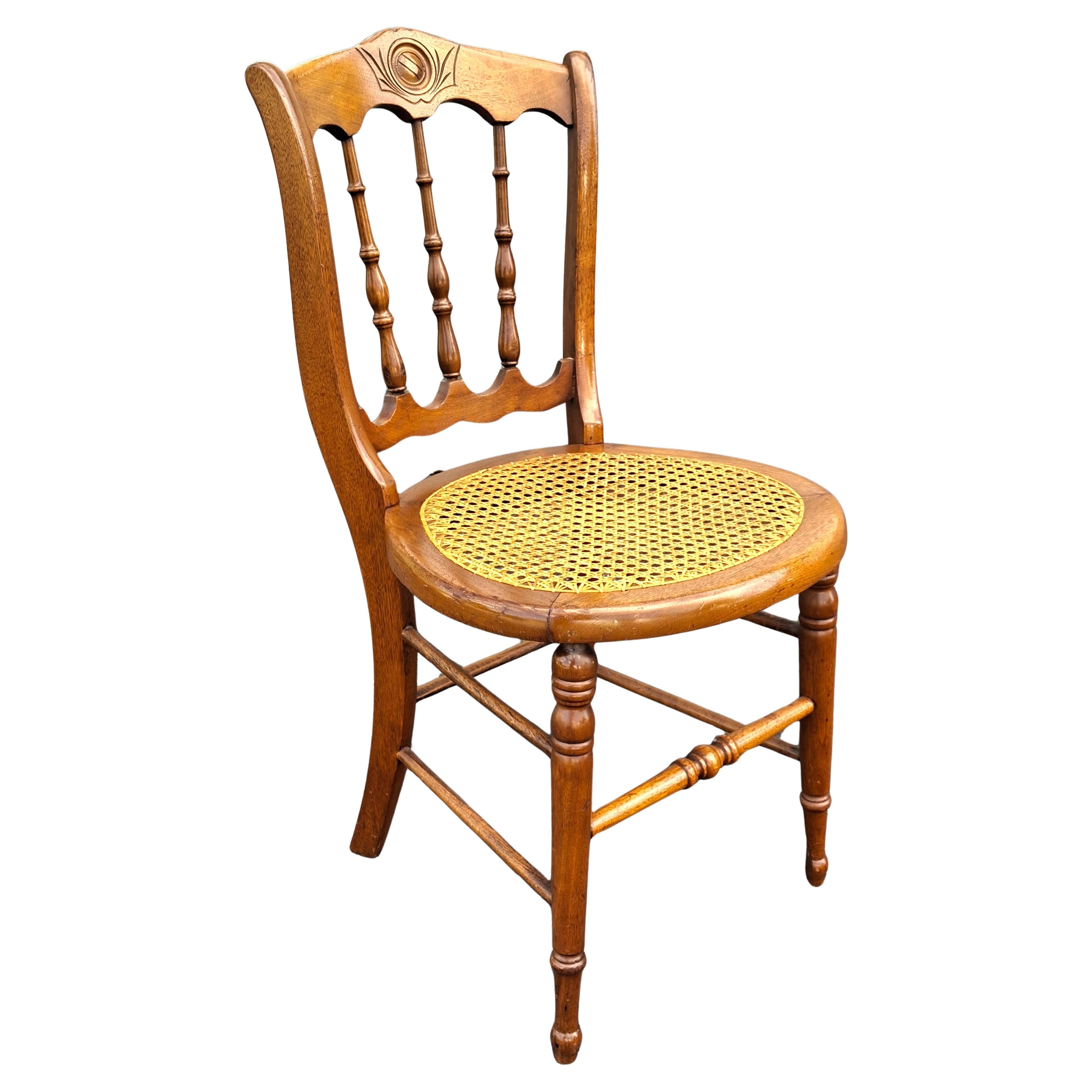 Victorian Carved Walnut and Cane Seat Side Chair For Sale