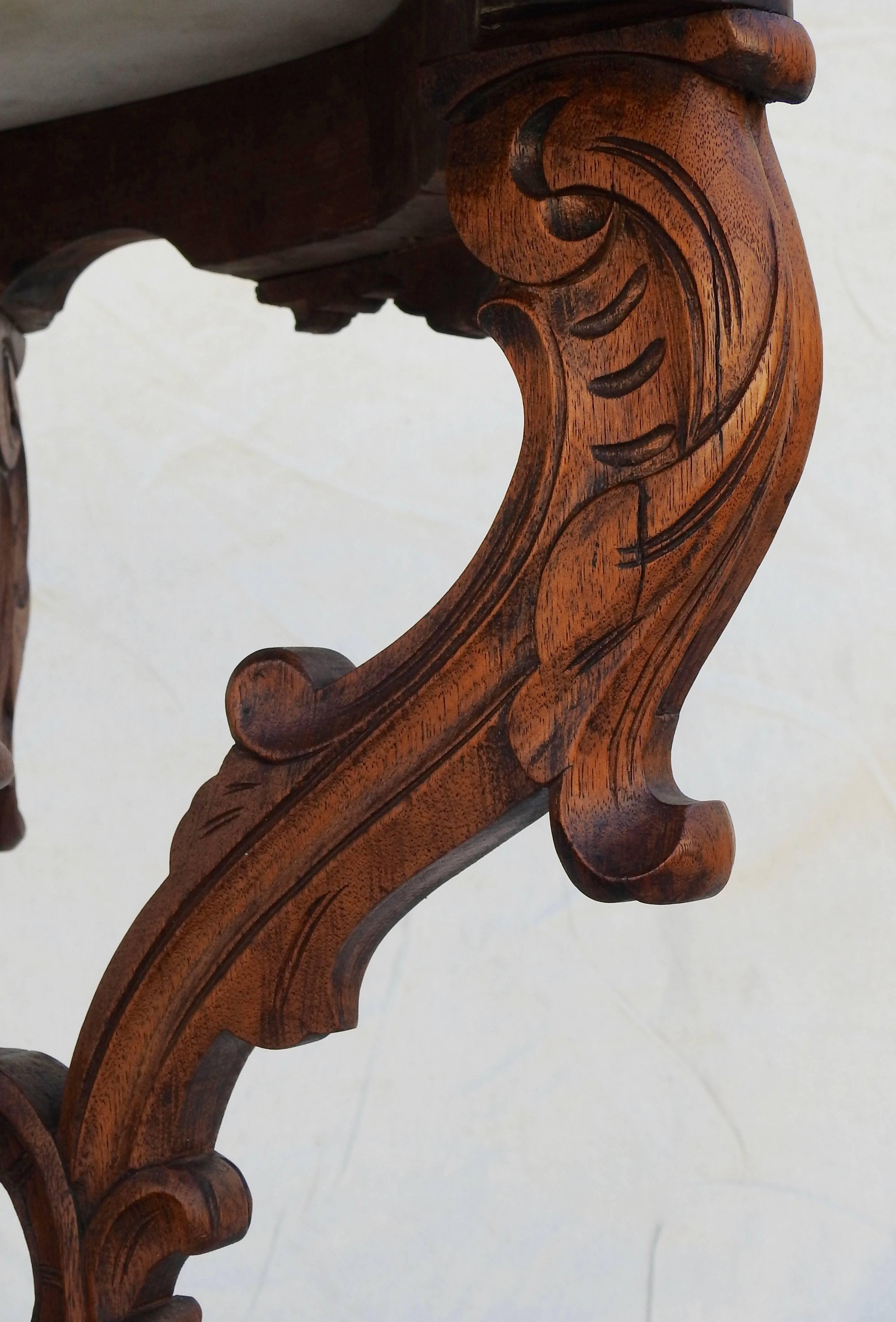 Victorian Carved Walnut and Marble-Top Table 2