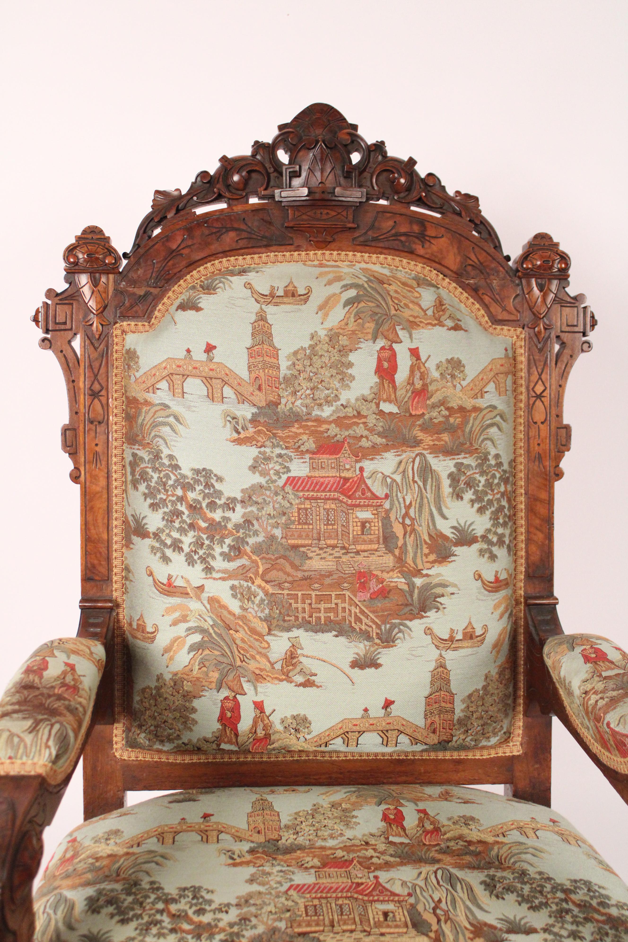 19th Century Victorian Carved Walnut Armchair