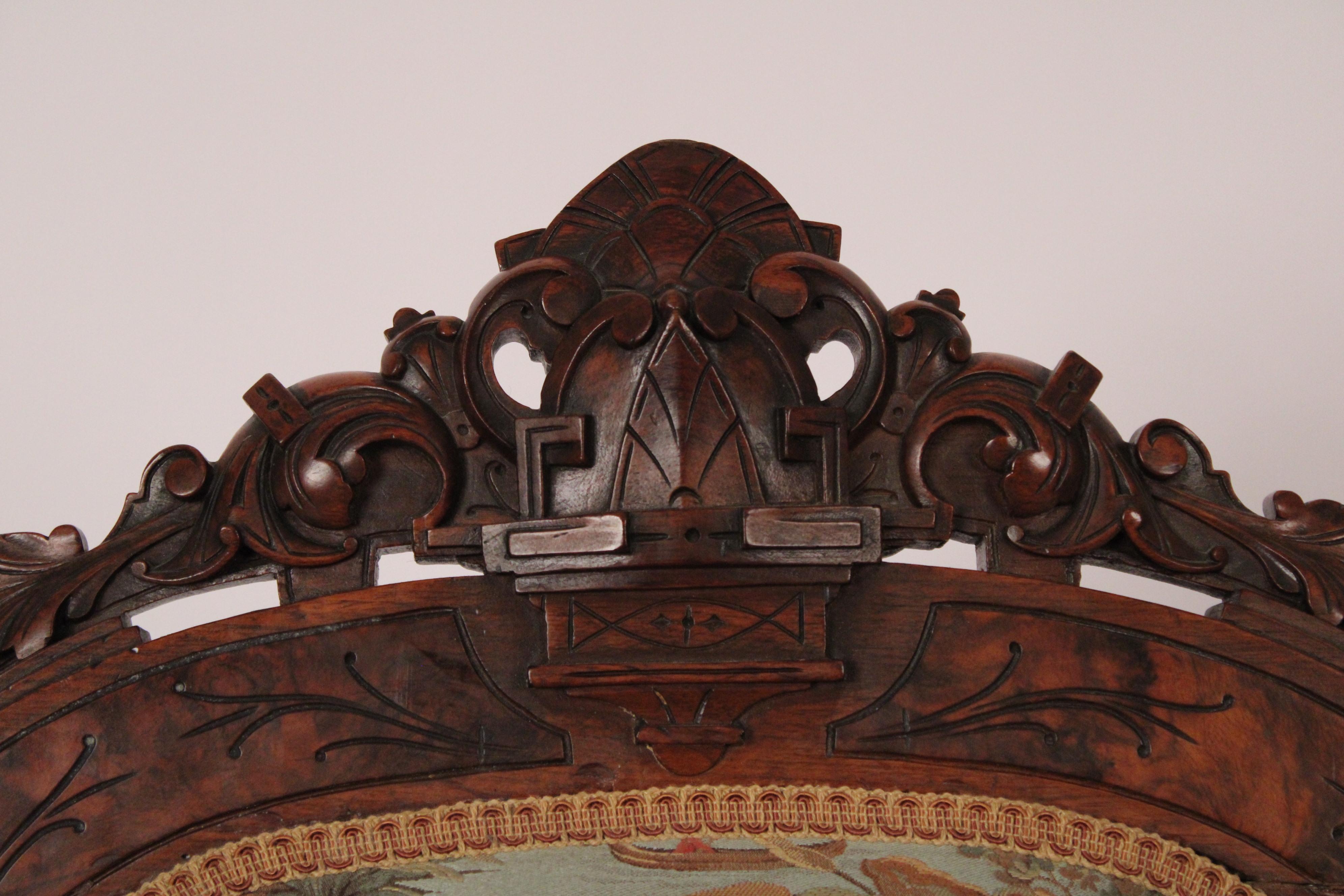Upholstery Victorian Carved Walnut Armchair