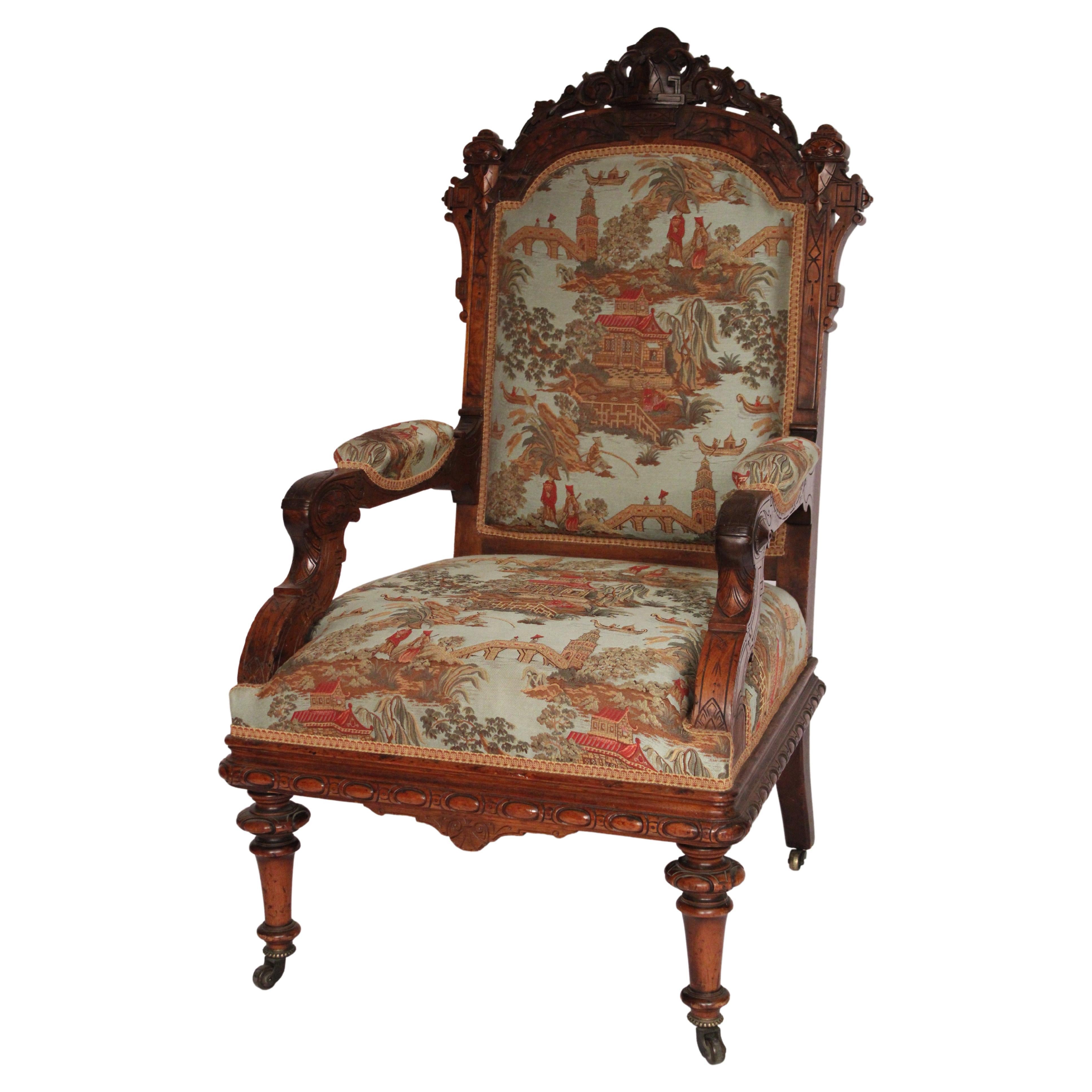 Victorian Carved Walnut Armchair