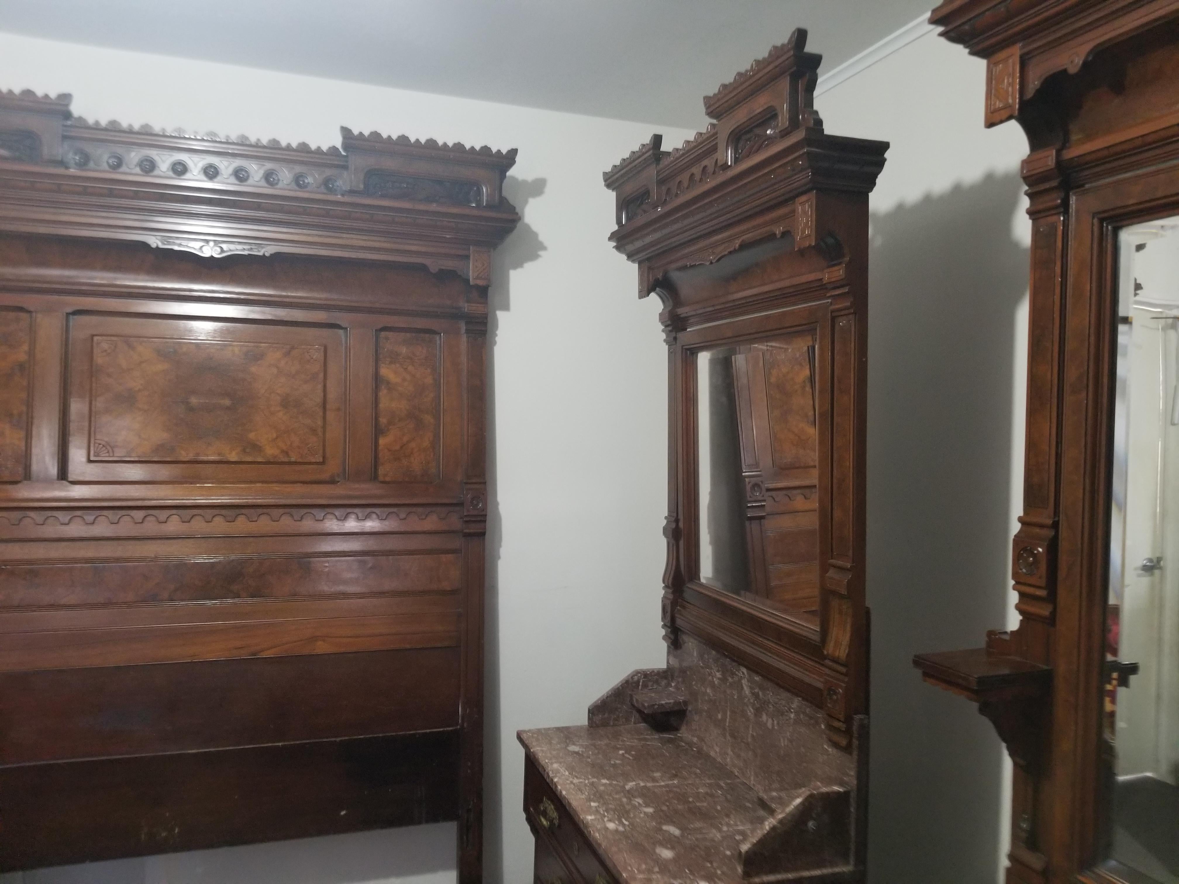 Victorian Carved Walnut Bedroom Suite, Renaissance Revival, Circa 1870 For Sale 7