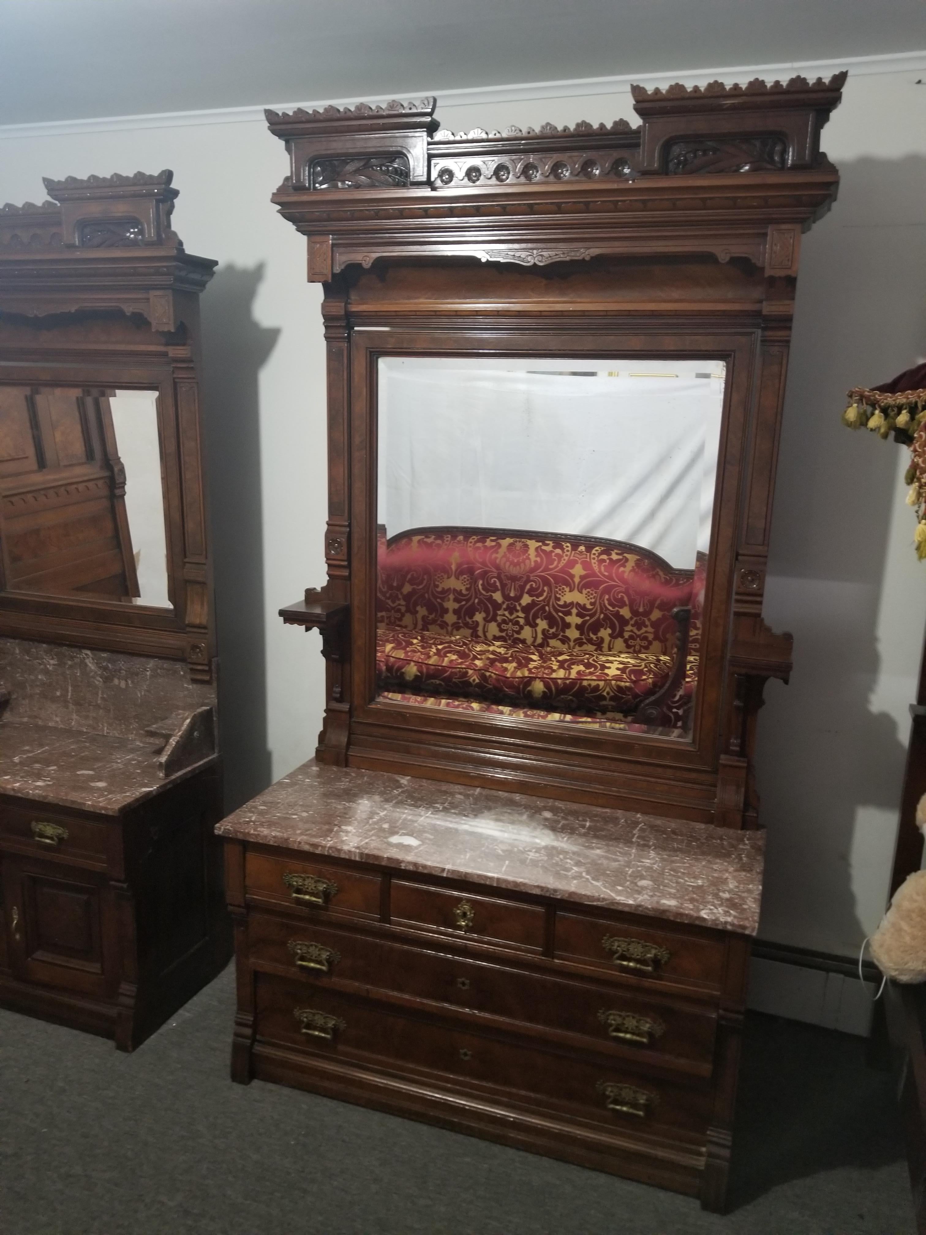 Late 19th Century Victorian Carved Walnut Bedroom Suite, Renaissance Revival, Circa 1870 For Sale