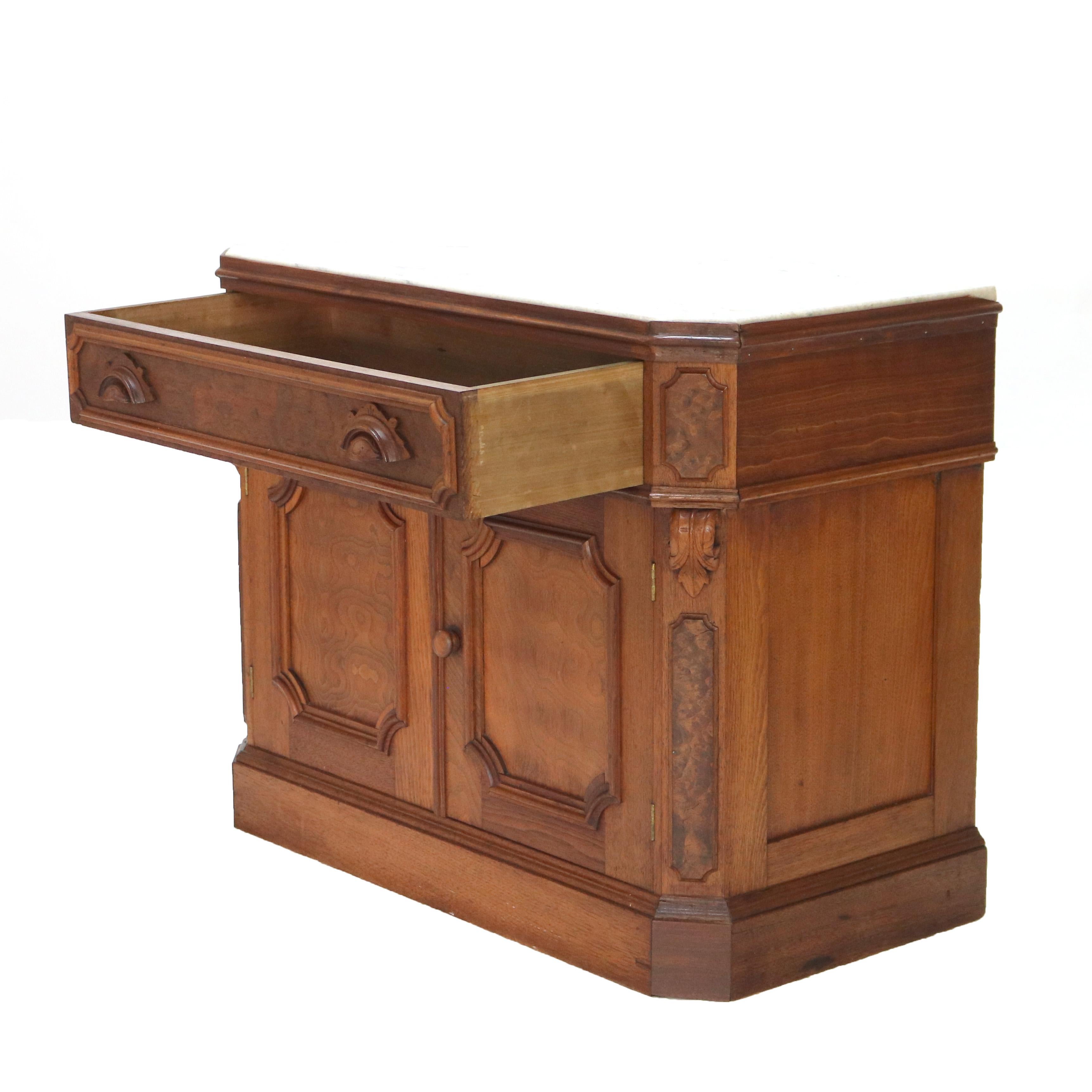 Victorian Carved Walnut & Burl Marble Top Commode C1890 For Sale 7