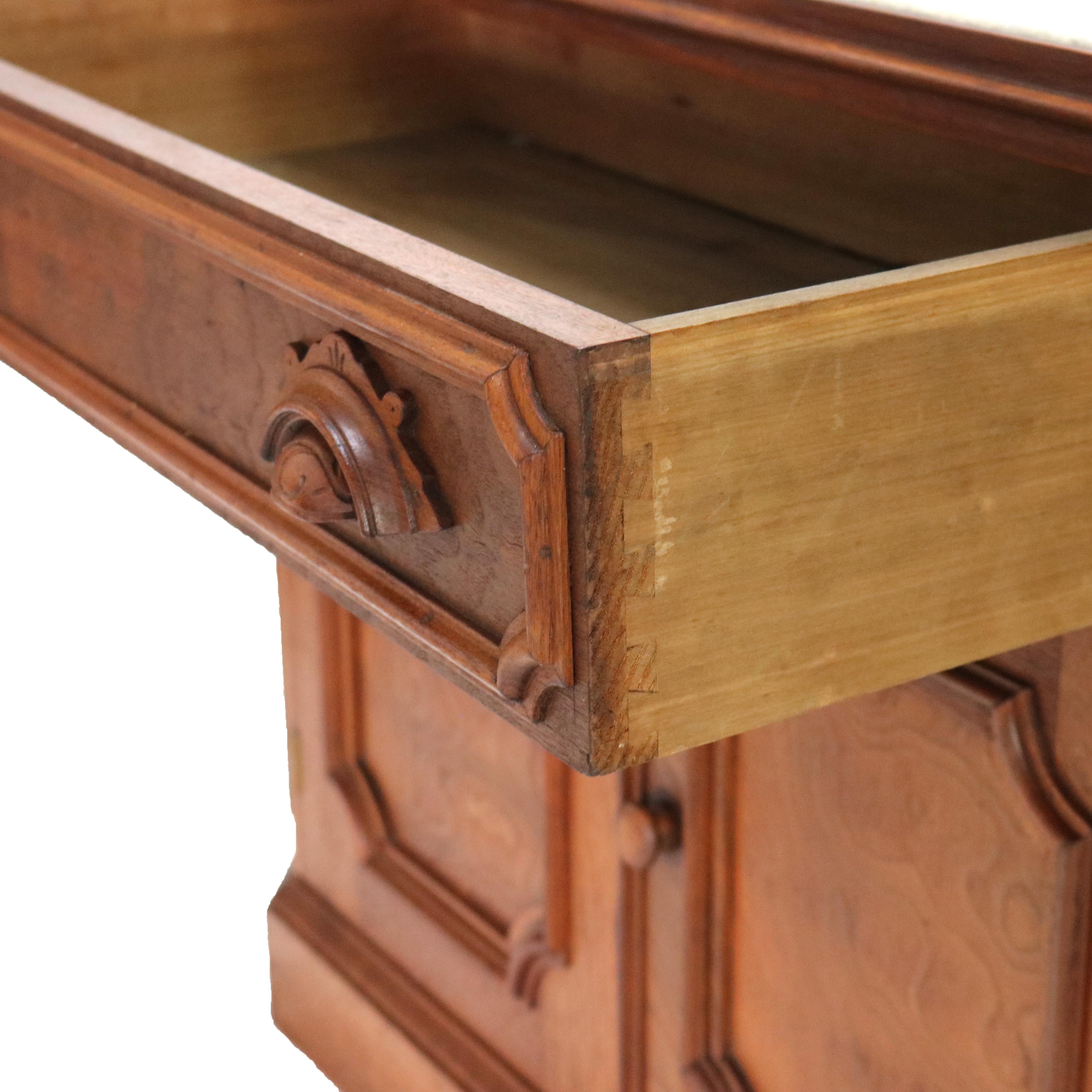 Victorian Carved Walnut & Burl Marble Top Commode C1890 For Sale 8