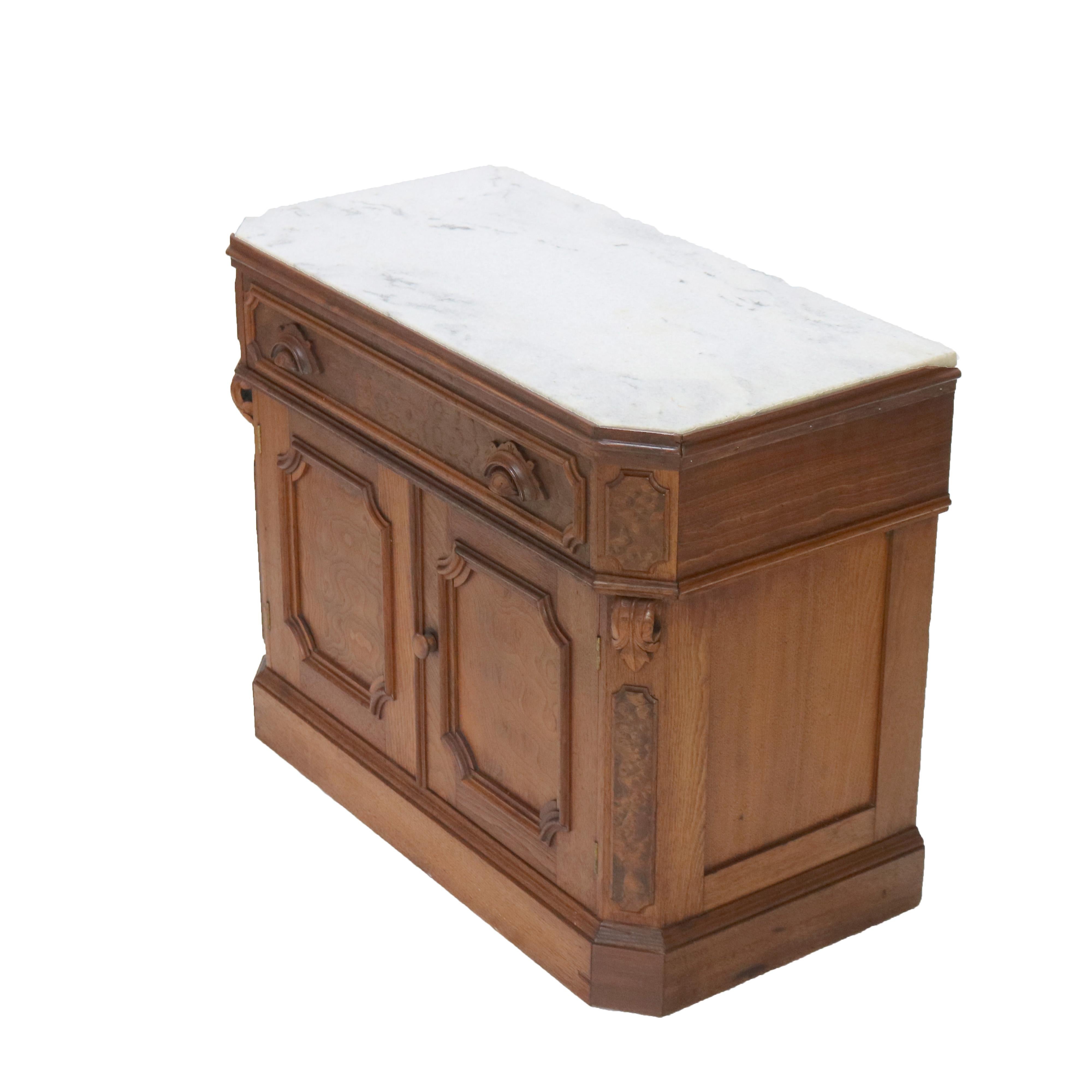 Victorian Carved Walnut & Burl Marble Top Commode C1890 For Sale 9