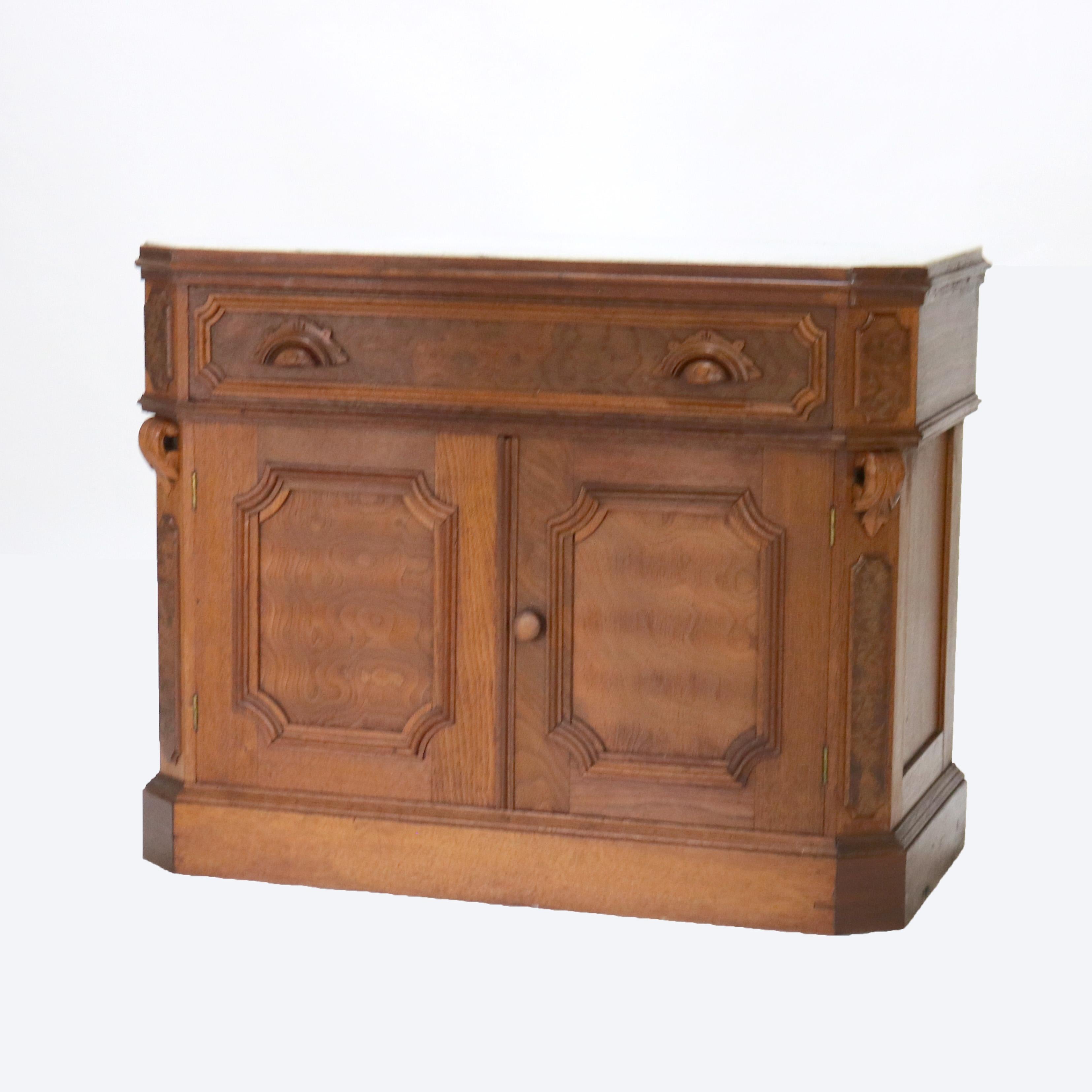 Victorian Carved Walnut & Burl Marble Top Commode C1890 In Good Condition For Sale In Big Flats, NY
