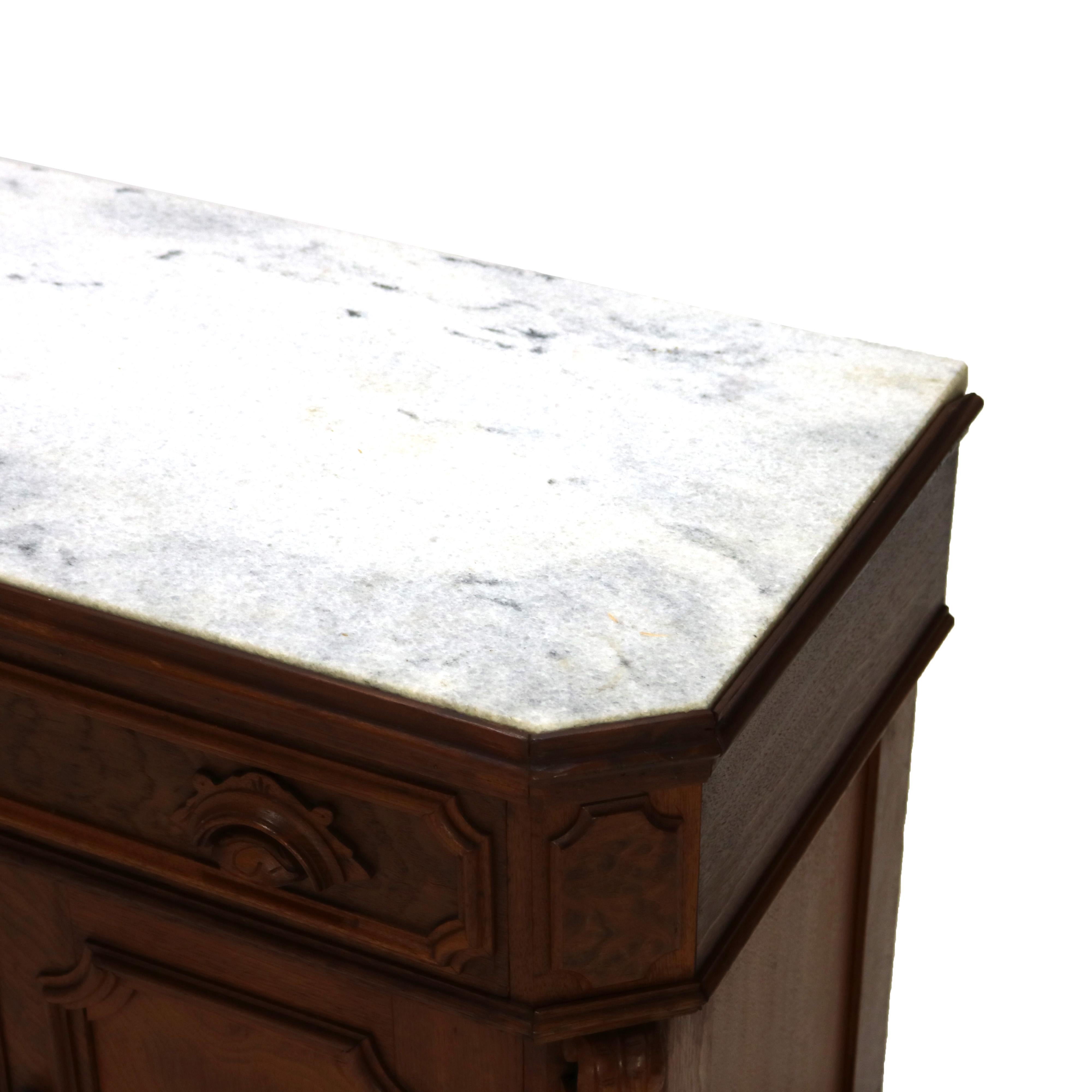 Victorian Carved Walnut & Burl Marble Top Commode C1890 For Sale 1