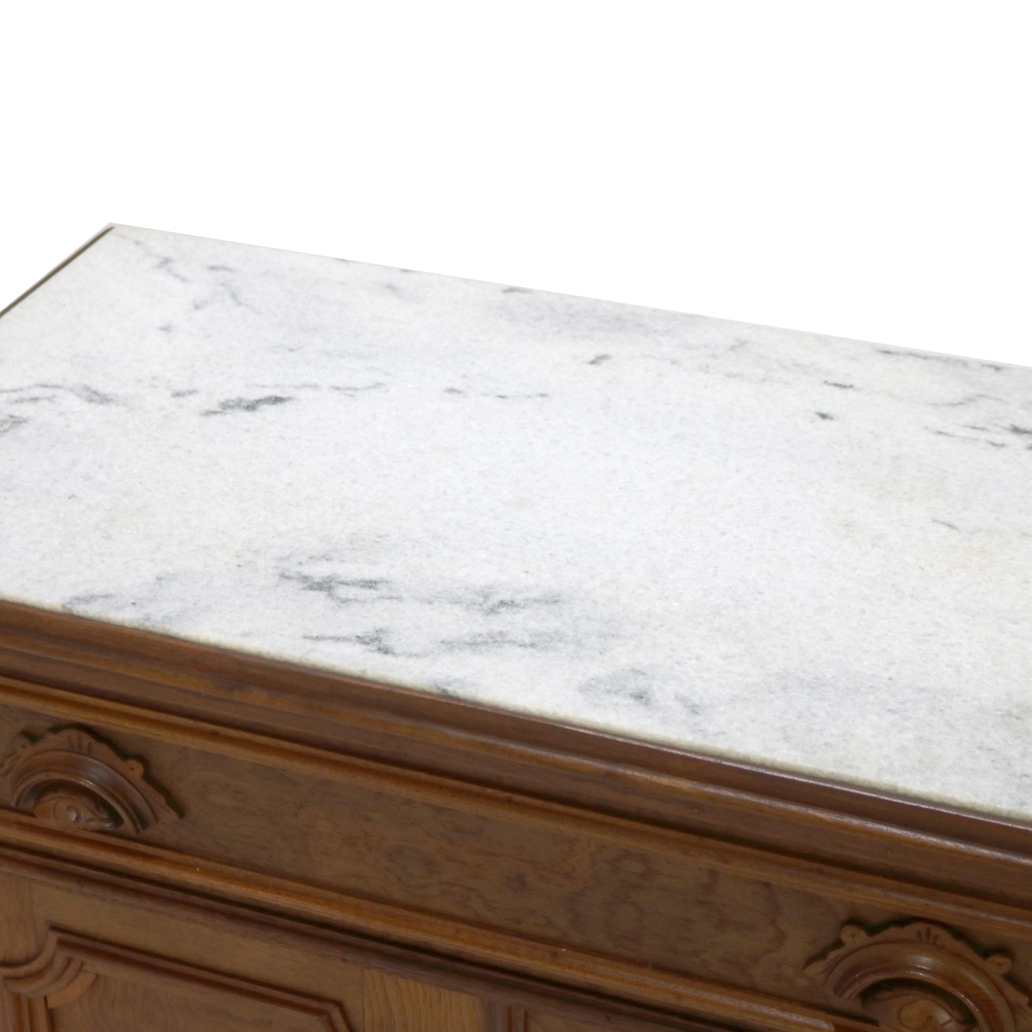 Victorian Carved Walnut & Burl Marble Top Commode C1890 For Sale 2