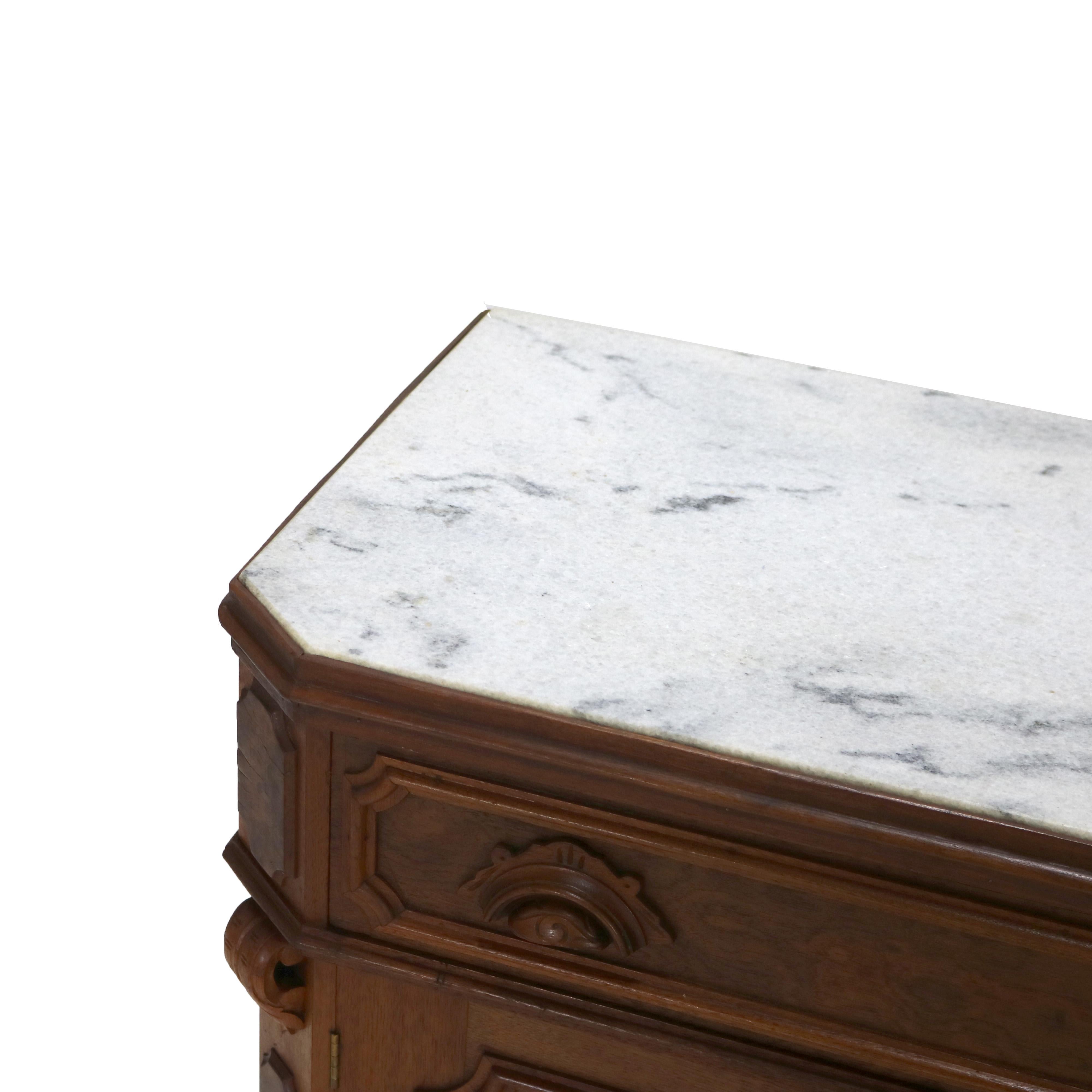 Victorian Carved Walnut & Burl Marble Top Commode C1890 For Sale 3