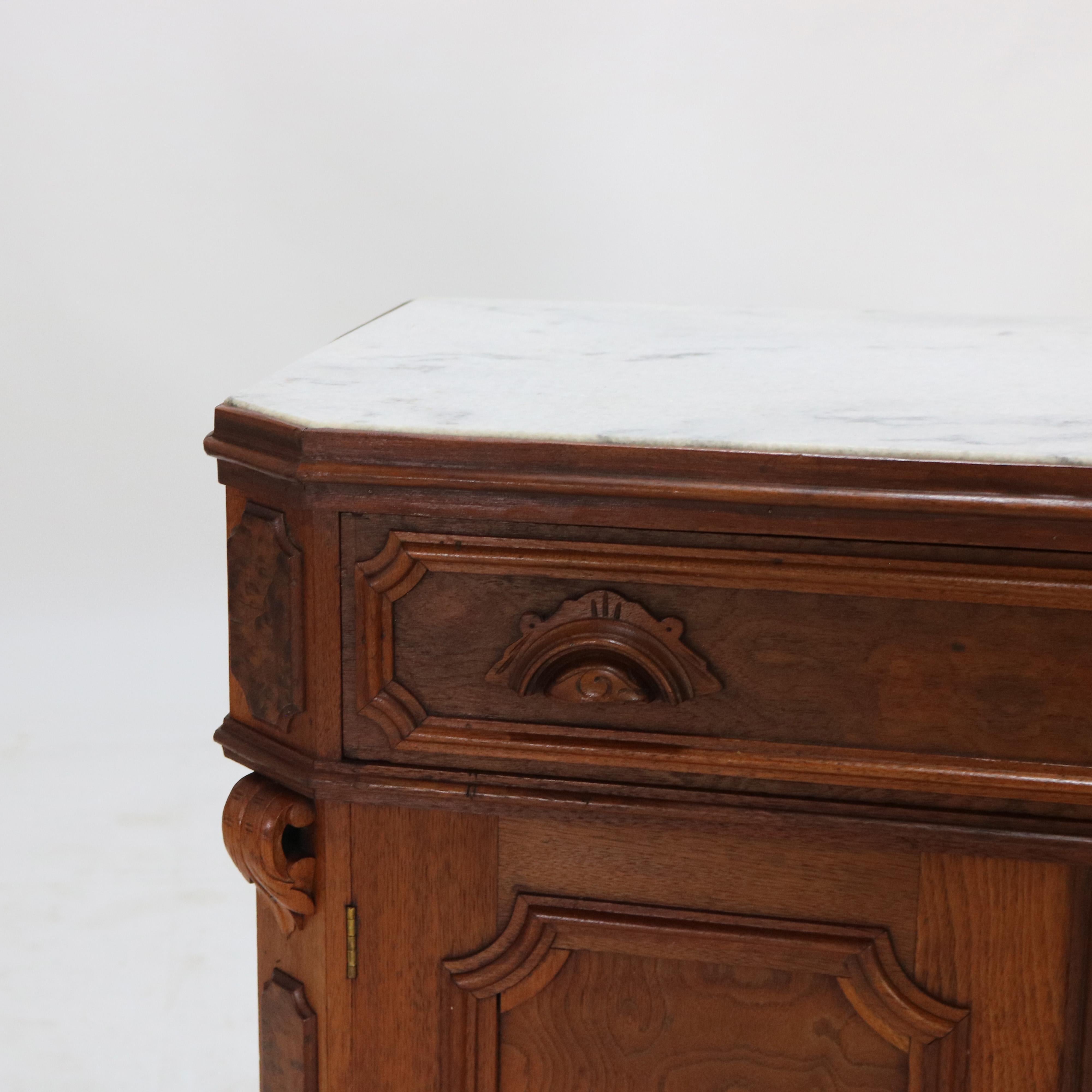 Victorian Carved Walnut & Burl Marble Top Commode C1890 For Sale 4