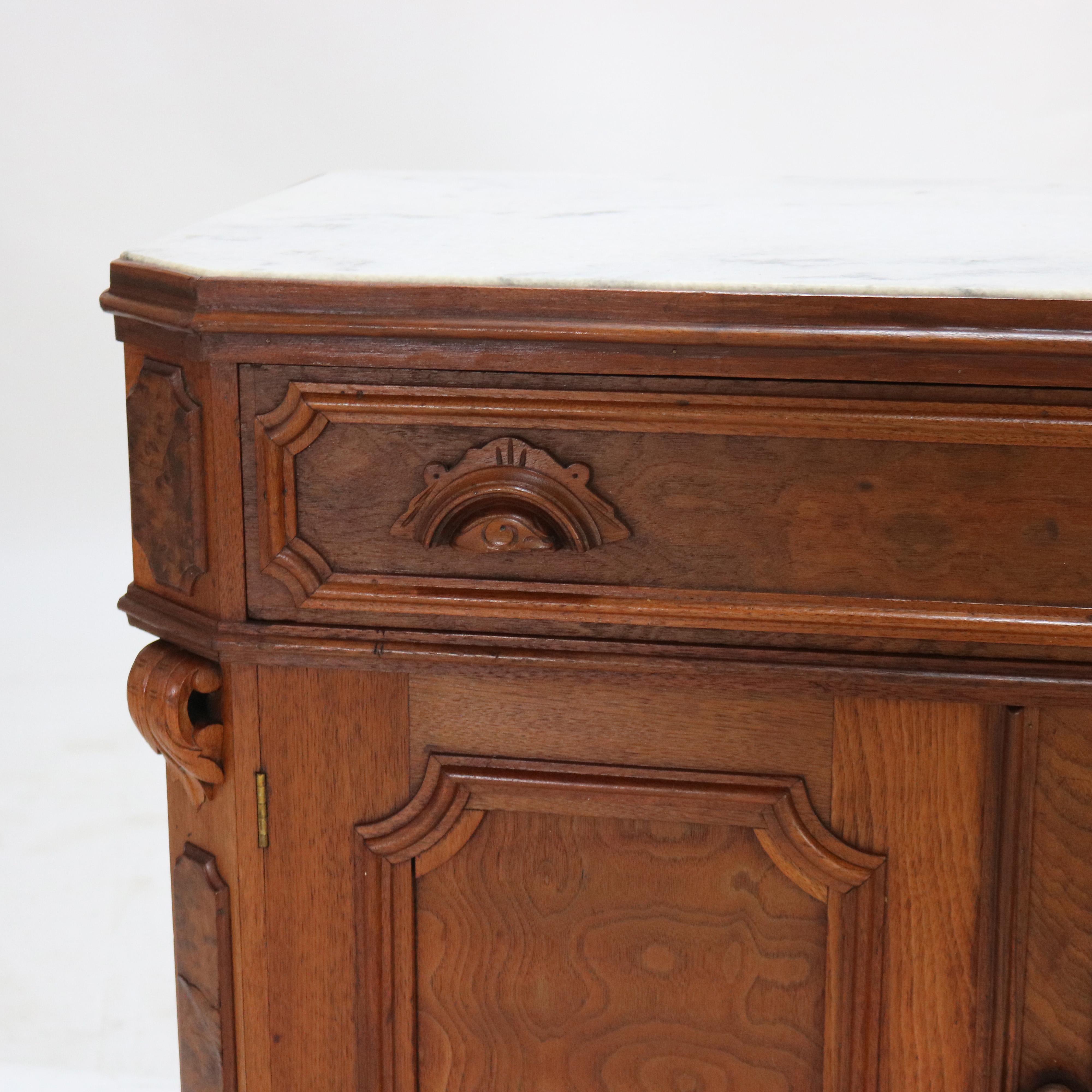 Victorian Carved Walnut & Burl Marble Top Commode C1890 For Sale 5