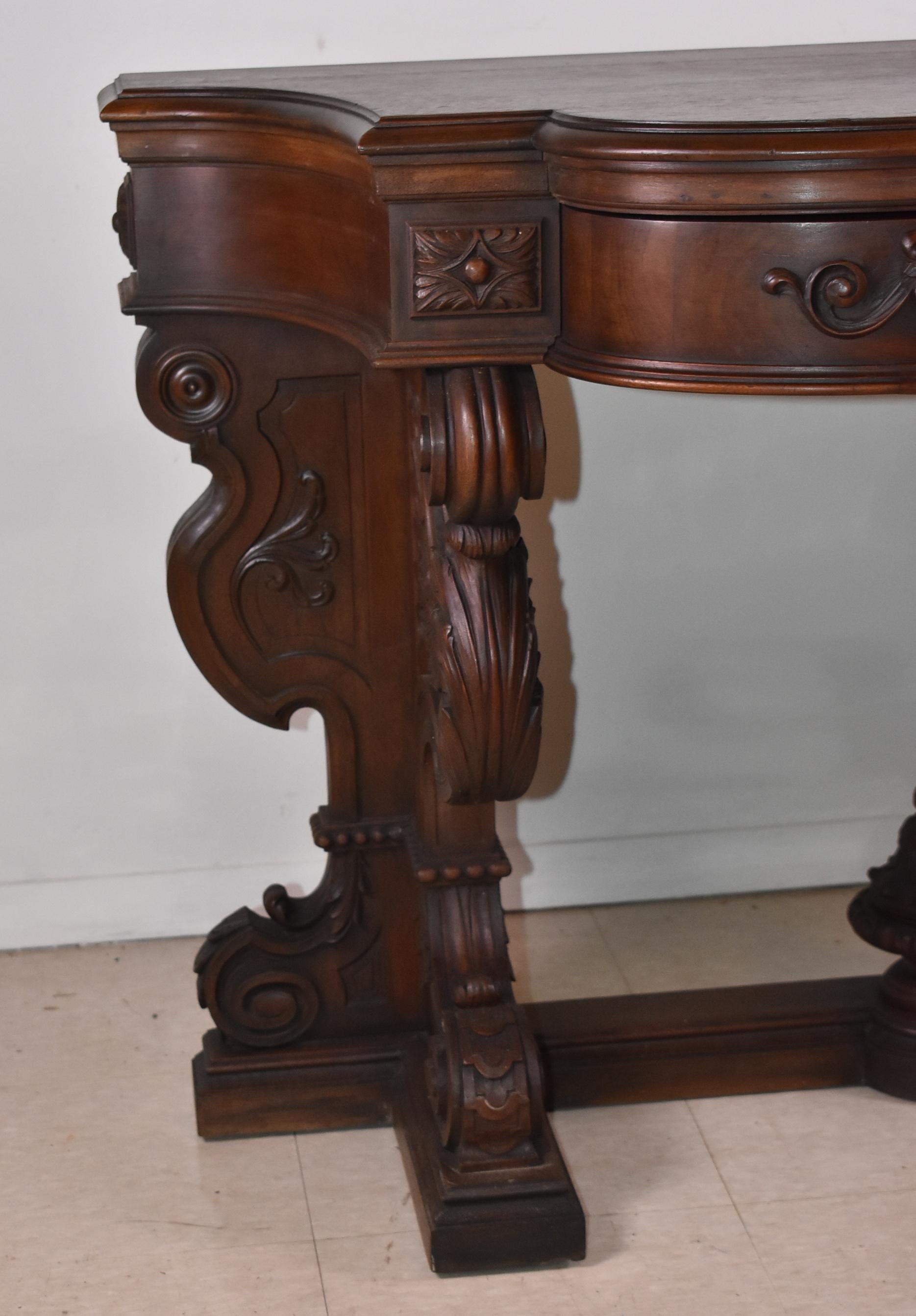 19th Century Victorian Carved Walnut Console Table For Sale