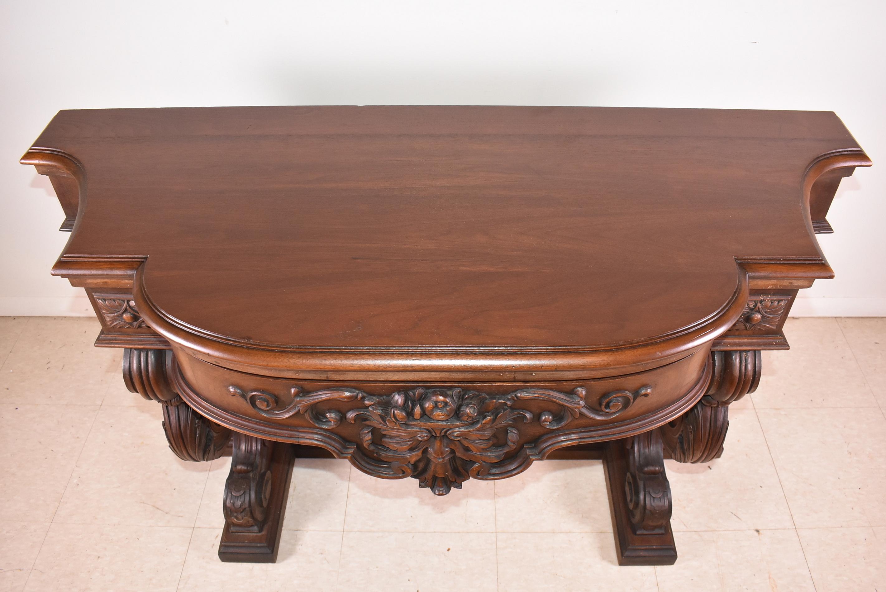 Victorian Carved Walnut Console Table For Sale 1