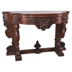Antique Victorian Carved Walnut Console Table