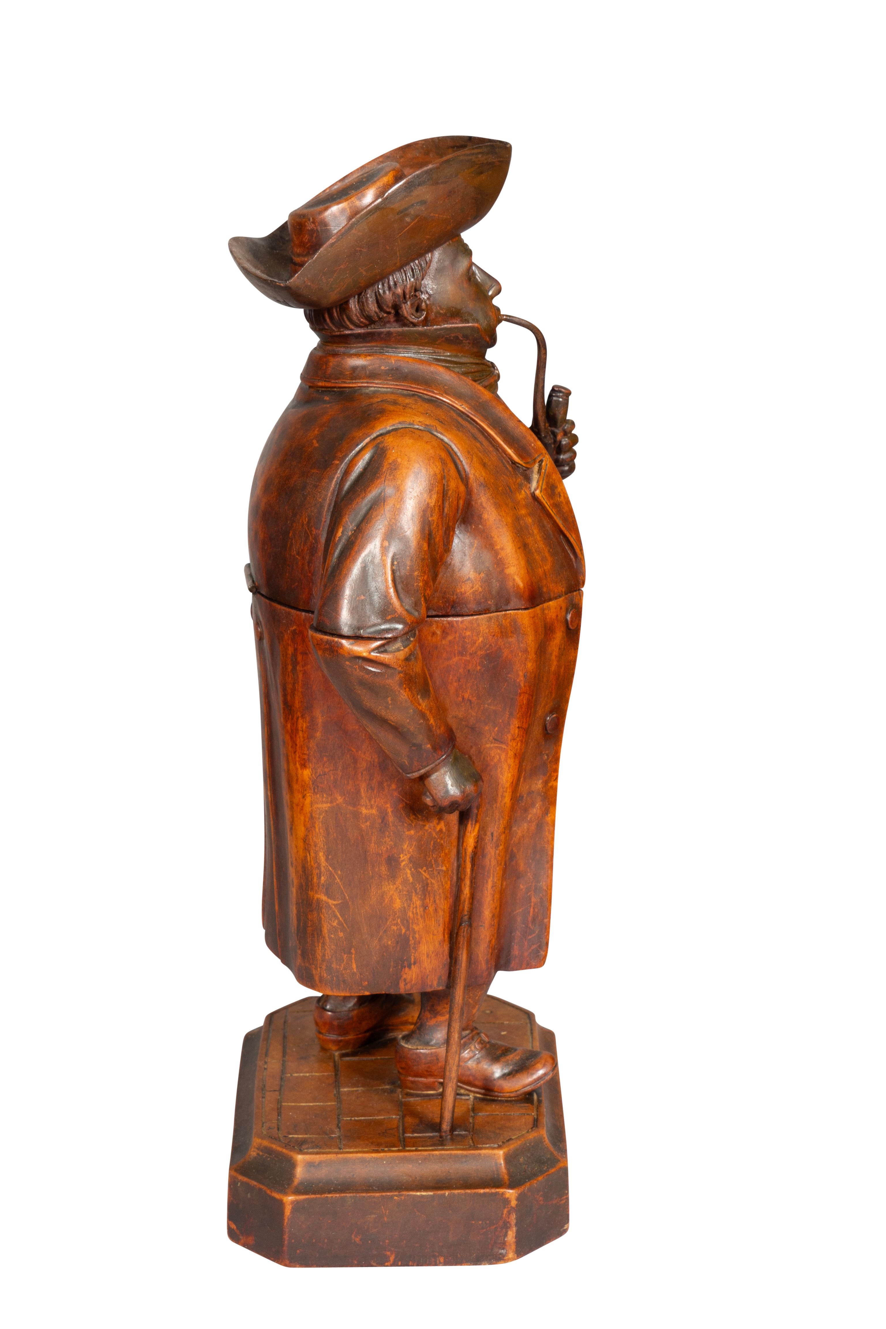 English Victorian Carved Walnut Figural Tobacco Box For Sale