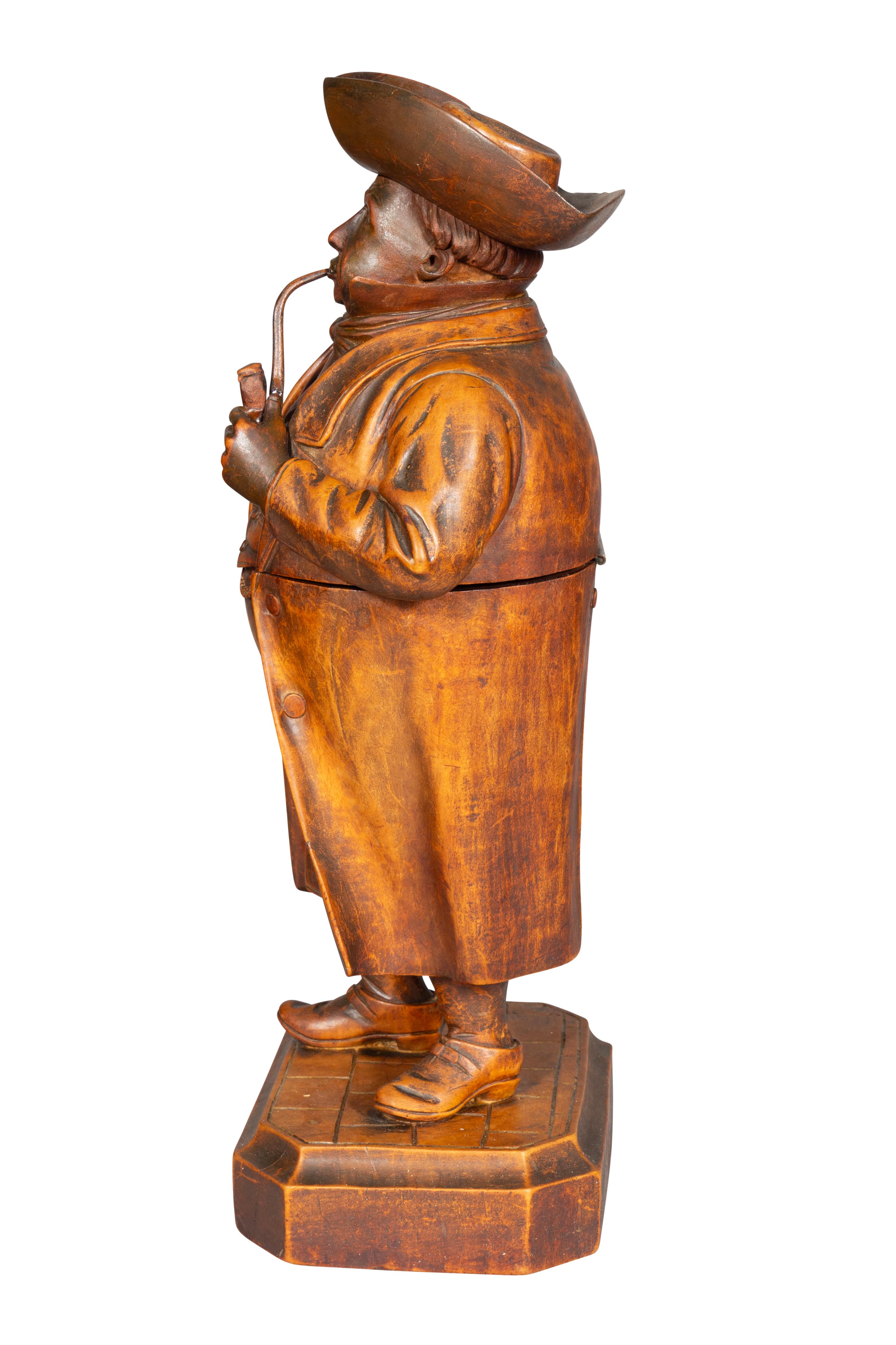 Mid-19th Century Victorian Carved Walnut Figural Tobacco Box For Sale