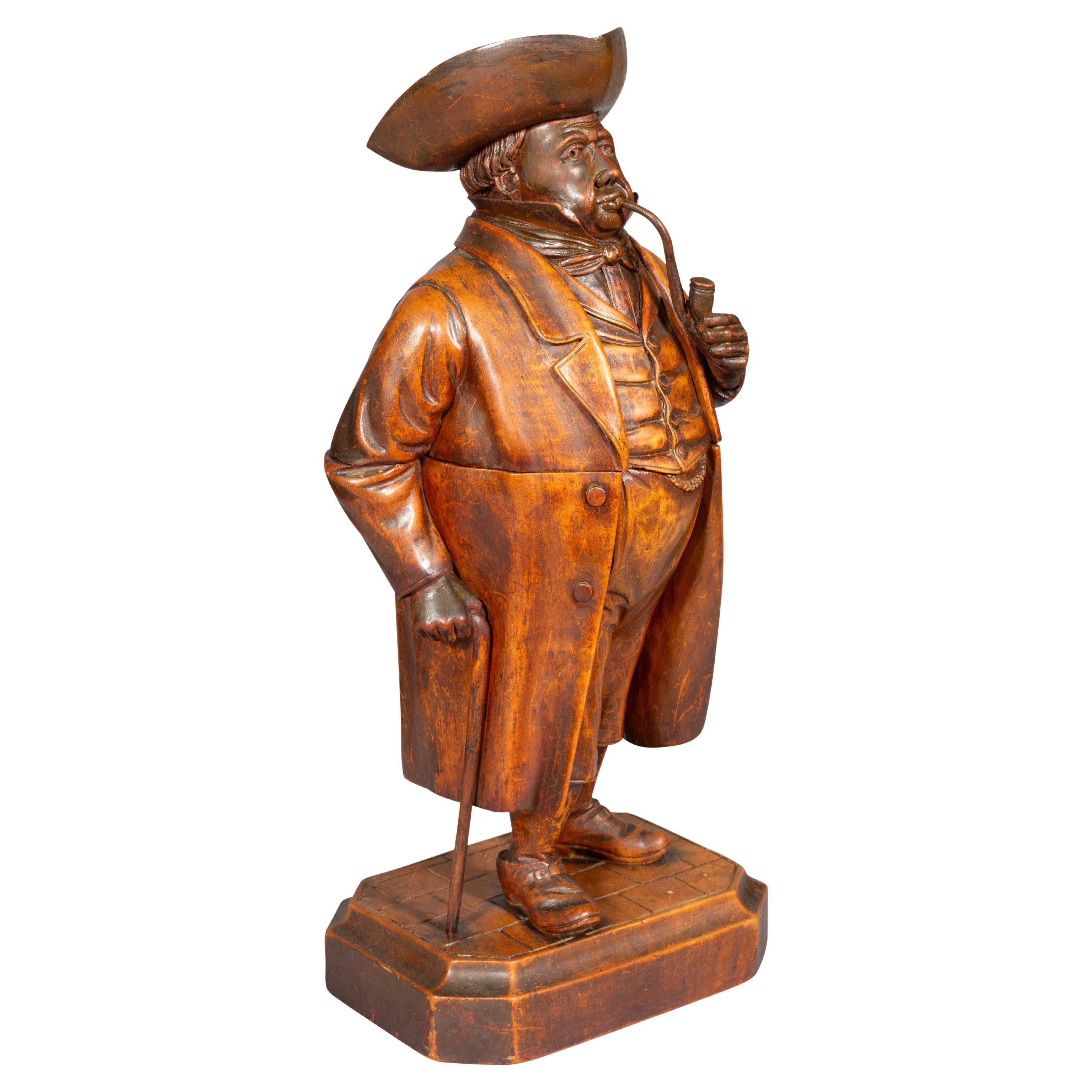 Victorian Carved Walnut Figural Tobacco Box For Sale