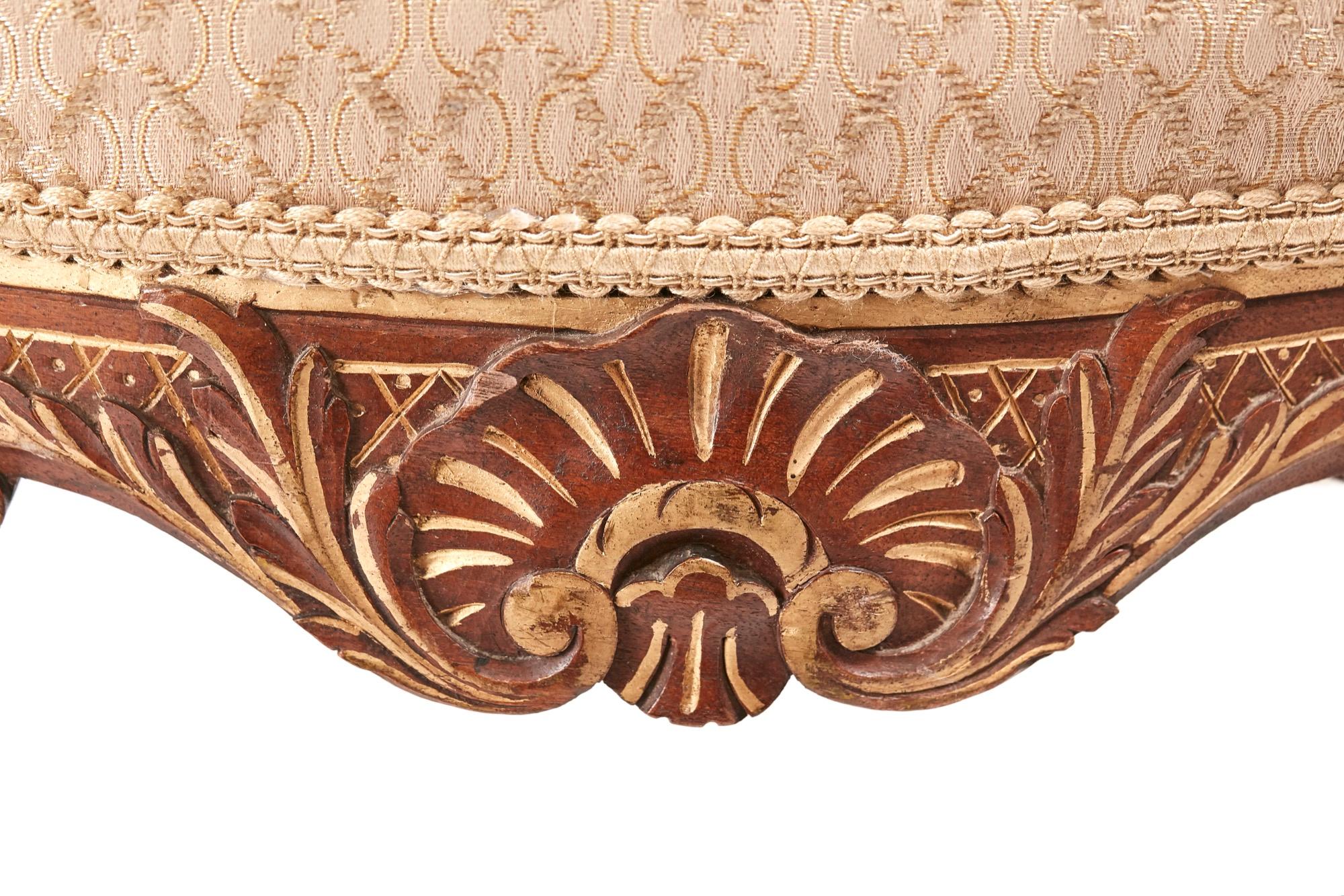 19th Century Victorian Carved Walnut and Gilt Stool For Sale
