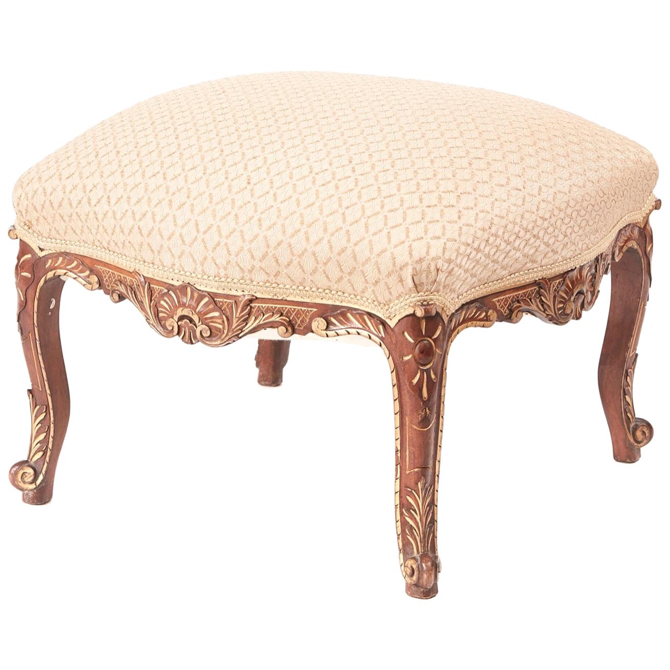 Victorian Carved Walnut and Gilt Stool For Sale
