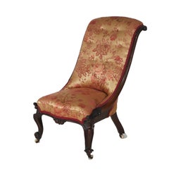 Victorian Carved Walnut Lady's Button Back Upholstered Slipper Chair C1890