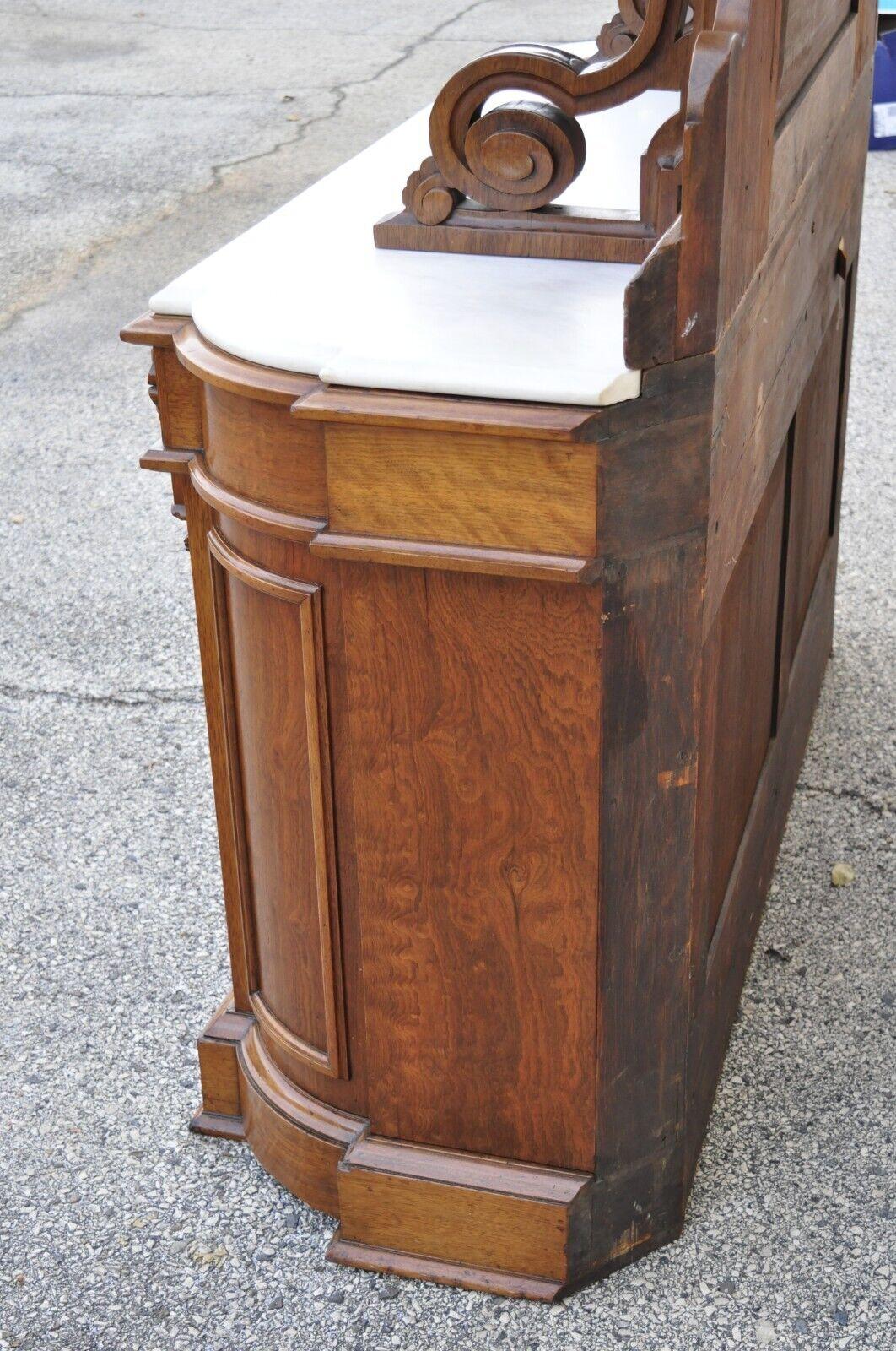 Victorian Carved Walnut Marble Top Custom Sideboard Buffet Cabinet w/ Backsplash For Sale 6