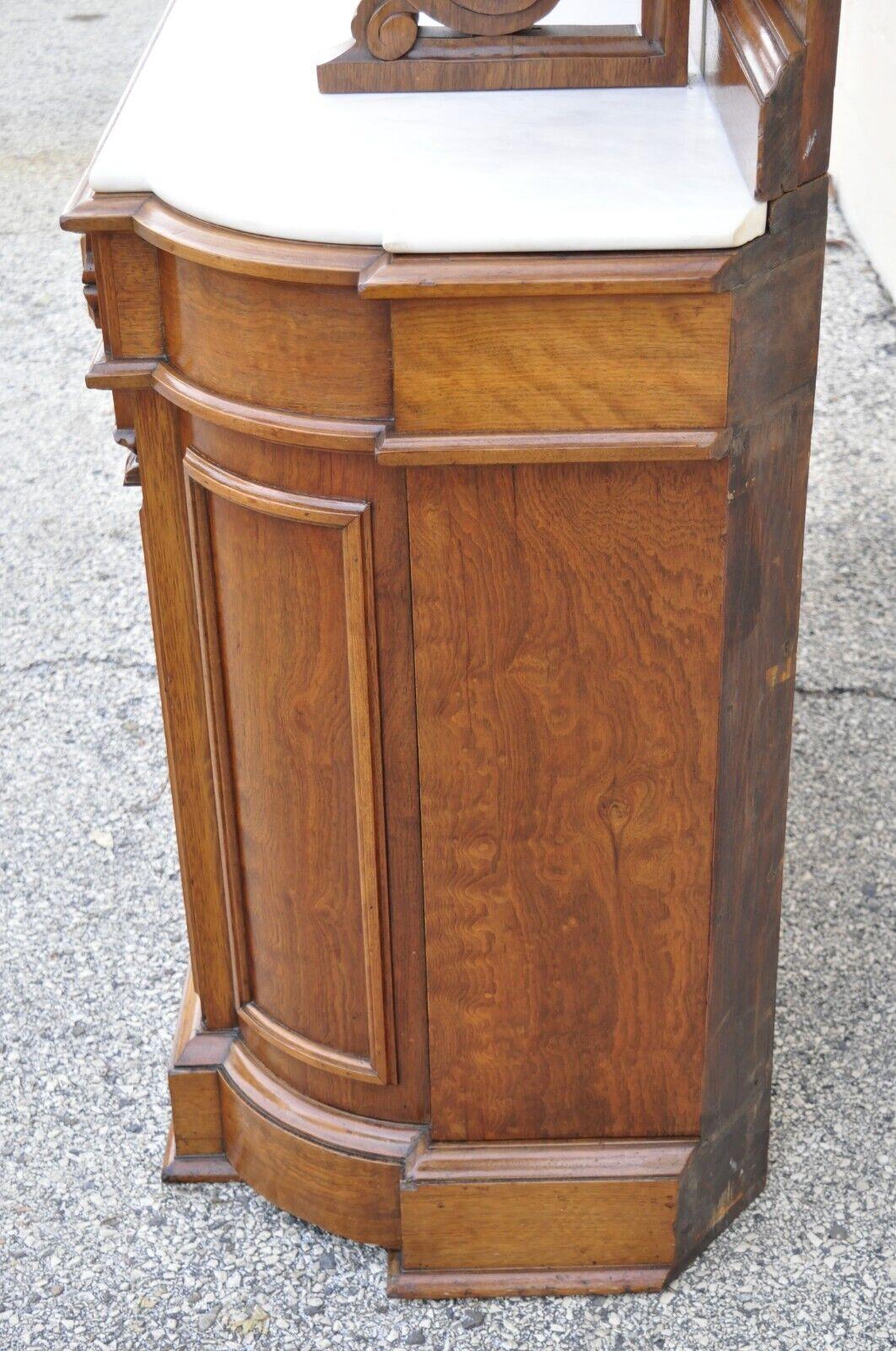 Victorian Carved Walnut Marble Top Custom Sideboard Buffet Cabinet w/ Backsplash For Sale 7