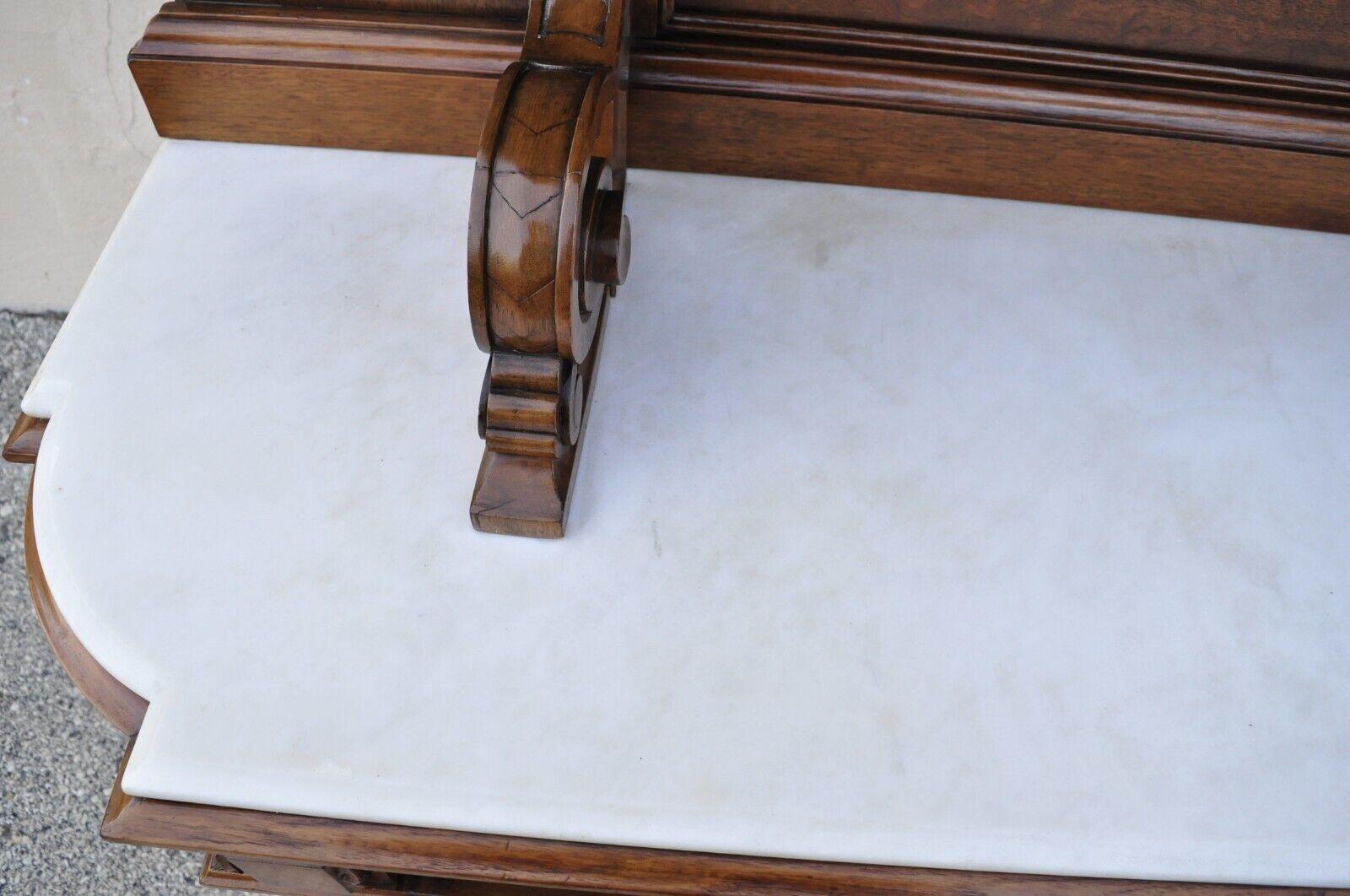 Victorian Carved Walnut Marble Top Custom Sideboard Buffet Cabinet w/ Backsplash For Sale 3