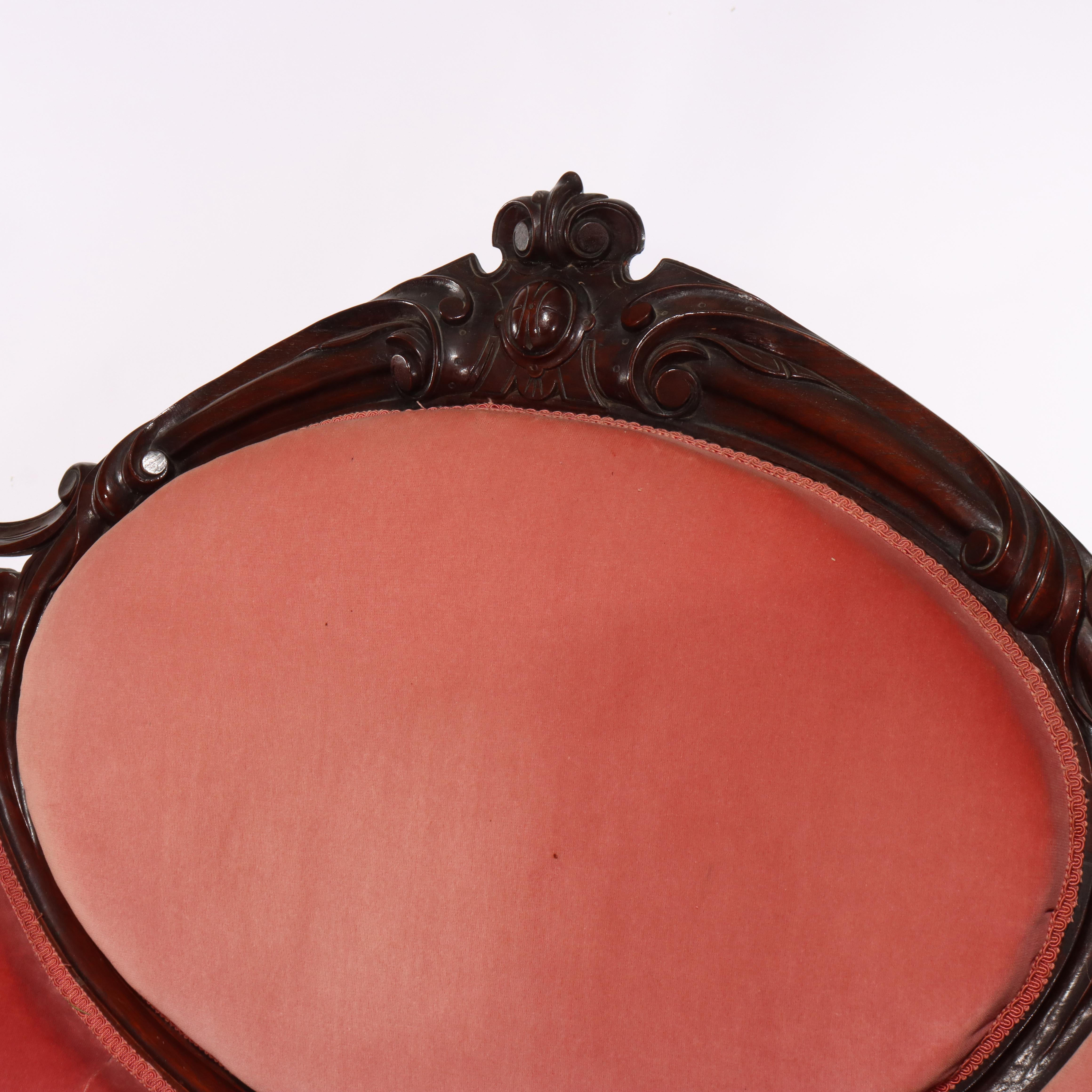 ***Reduced In-House Delivery Rates - Click on “Ask Seller” to Request a Quote***

Victorian Carved Walnut Medallion-Back Settee c1890 (44