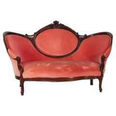Victorian Carved Walnut Medallion-Back Settee c1890