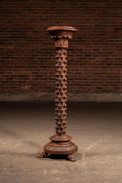 Victorian Carved Walnut Pedestal Stand with Claw Feet