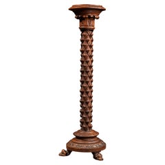 Victorian Carved Walnut Pedestal Stand with Claw Feet