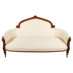 Victorian Carved Walnut Settee, 19th Century