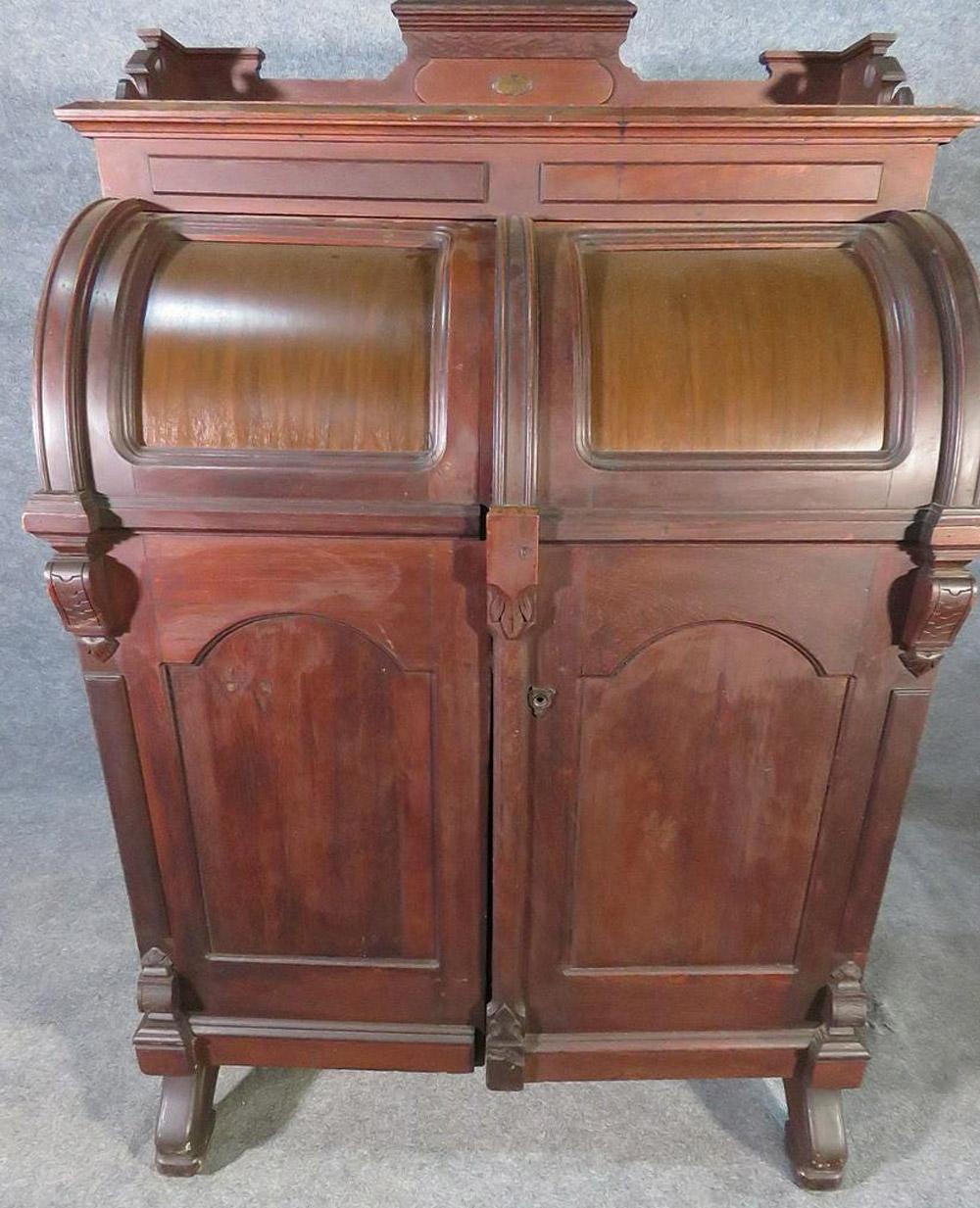 Late 19th Century Victorian Carved Walnut Standard Grade Signed Wooton Secretary Desk