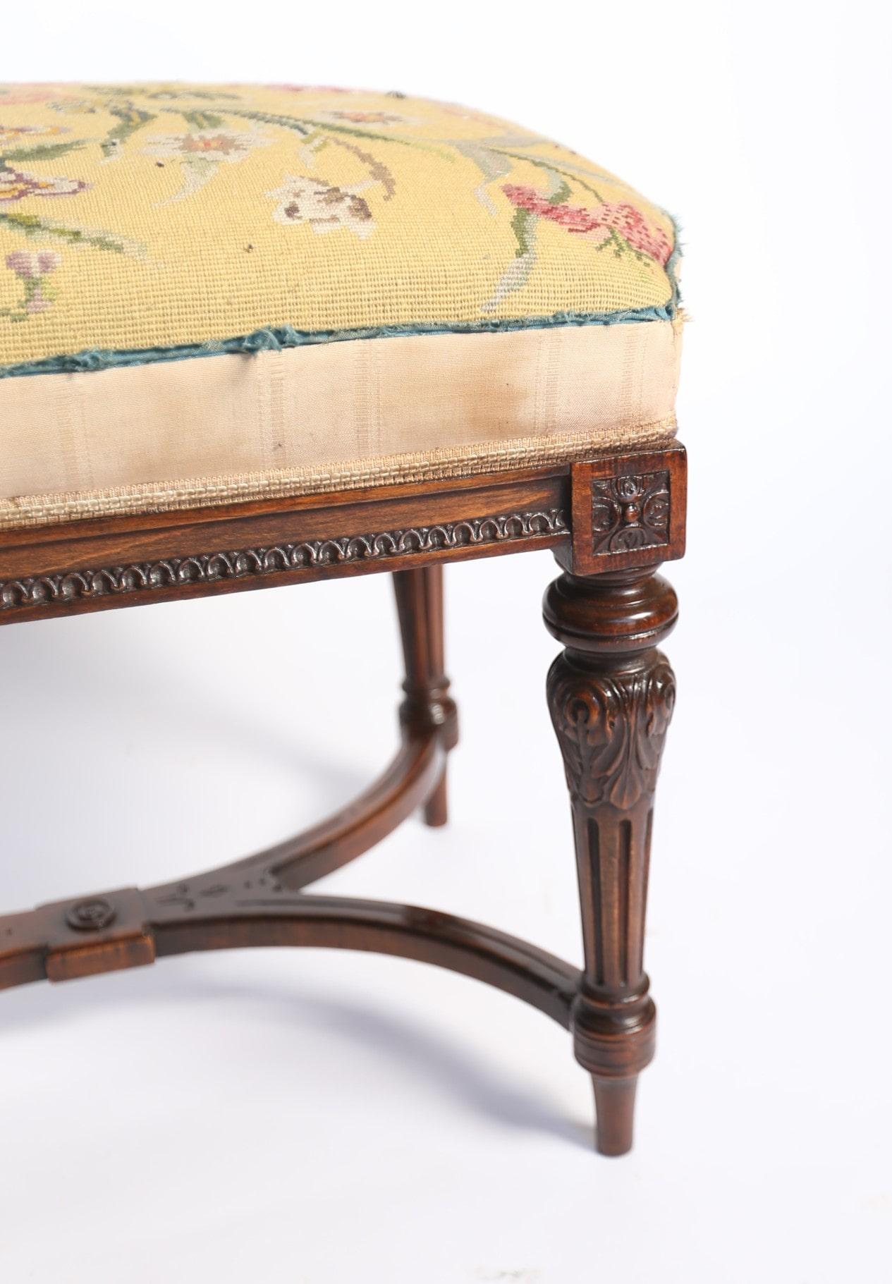 Victorian Carved Walnut stool / Window seat For Sale 6