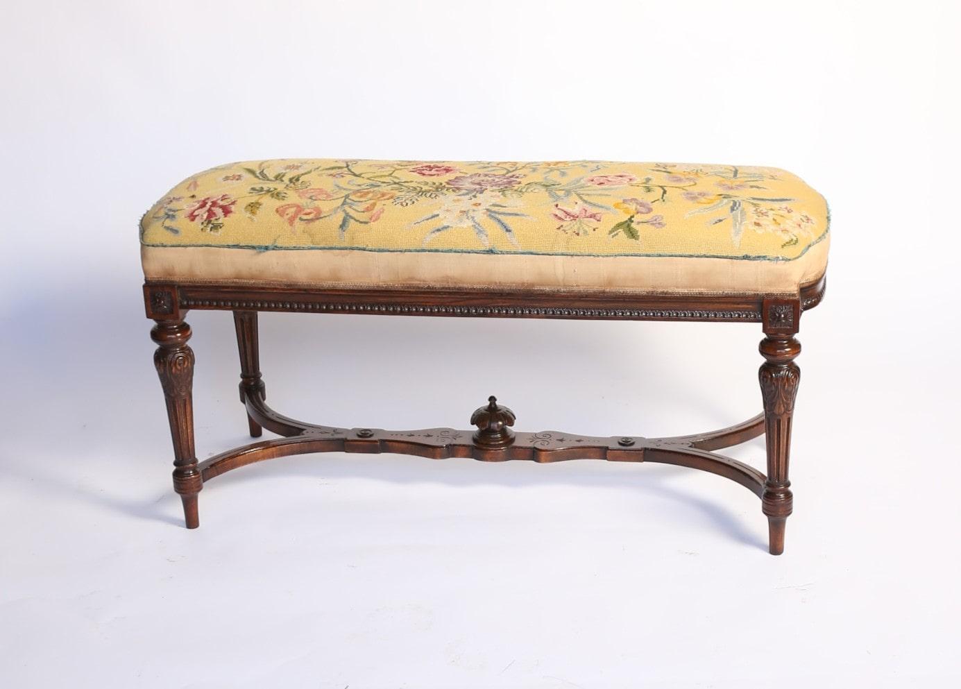Hepplewhite Victorian Carved Walnut stool / Window seat For Sale