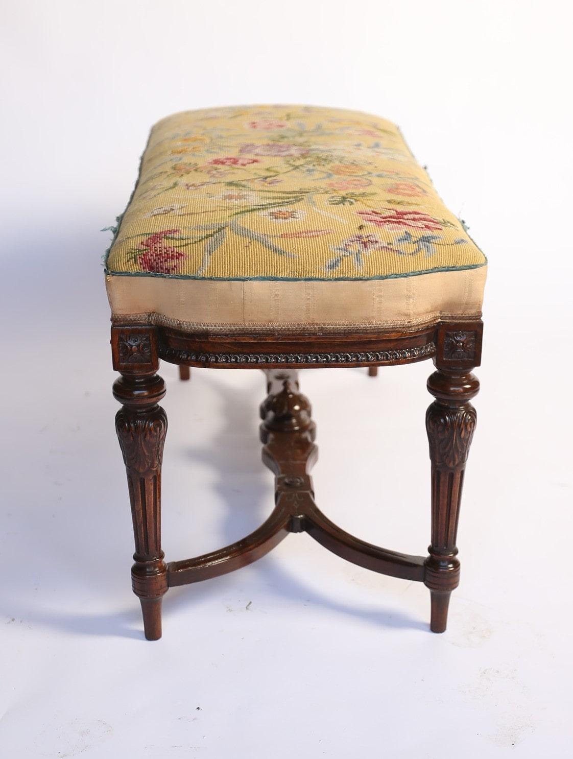 Late 19th Century Victorian Carved Walnut stool / Window seat For Sale