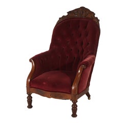 Viktorianische geschnitzt Nussbaum gepolstert Barrel zurück Gentleman's Parlor Stuhl C1870