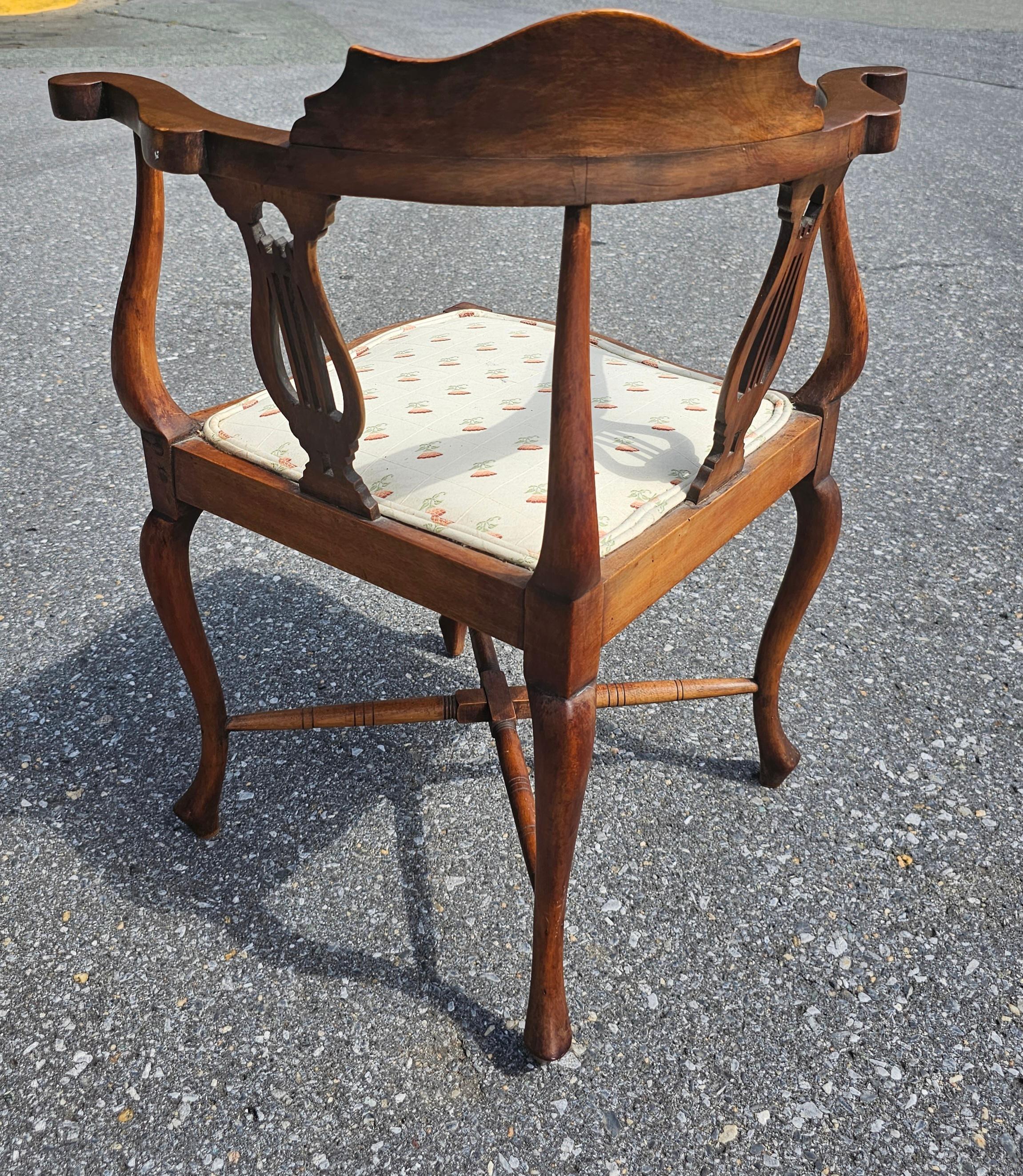 Upholstery Victorian Carved Walnut Upholstered Seat Corner Chair For Sale