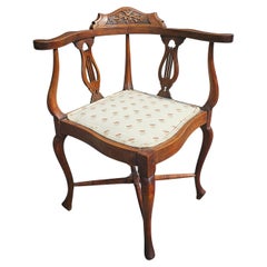 Vintage Victorian Carved Walnut Upholstered Seat Corner Chair