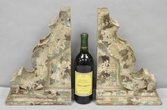 Victorian Carved Wood Blue & White Distress Painted Corbel Wall Bracket - a Pair