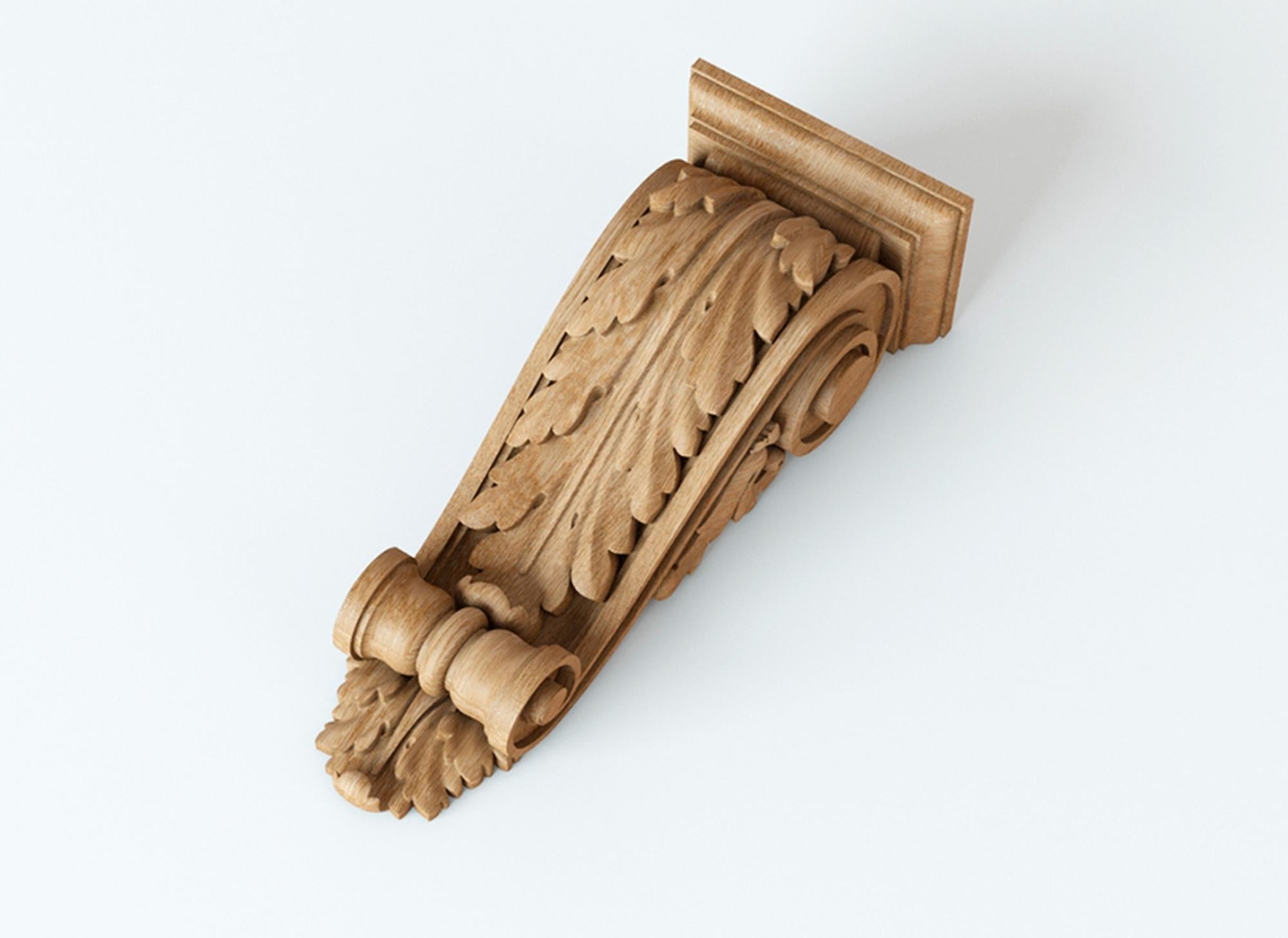 High-quality unfinished carved wooden corbel. Unpainted.

>> SKU: KR-012

>> Dimensions (A x B x C x d):

1) 7.8