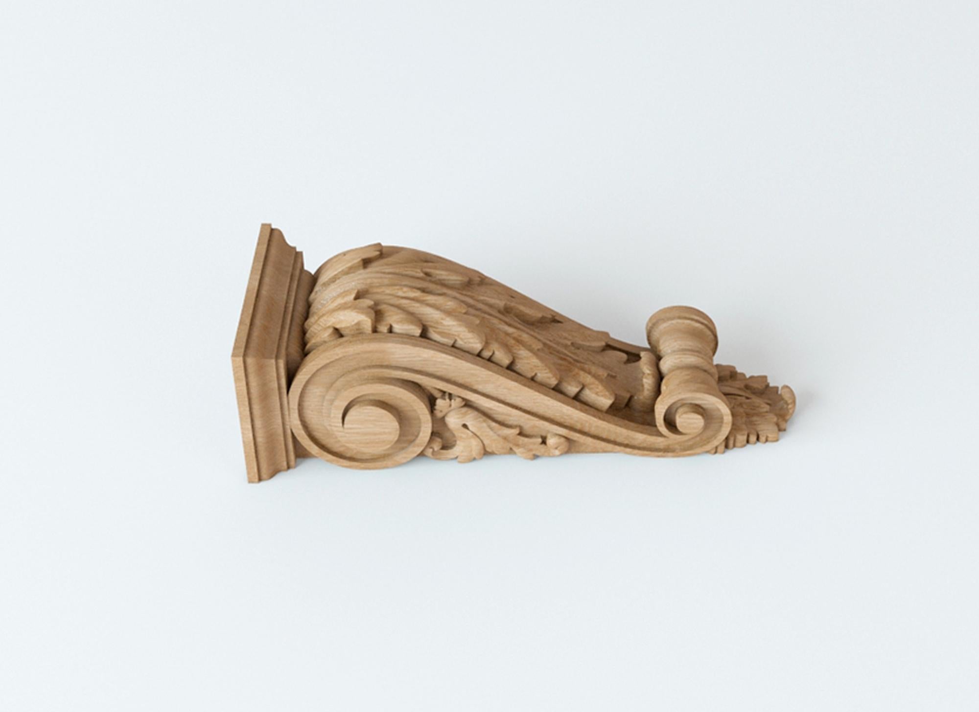 Woodwork Baroque Carved Wood Corbel for Interior, Unfinished Custom Bracket For Sale