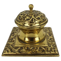 Victorian Cast Brass Inkwell with Ornamental Scrollwork, England, circa 1880