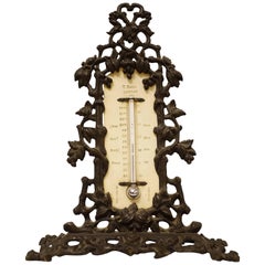 Antique Victorian Cast Iron and Bone Desk Thermometer