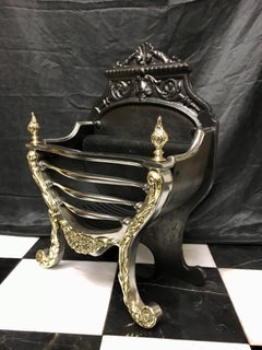 Victorian Cast Iron and Brass Fire Basket Grate