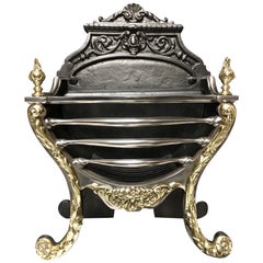 Victorian Cast Iron and Brass Fire Basket Grate