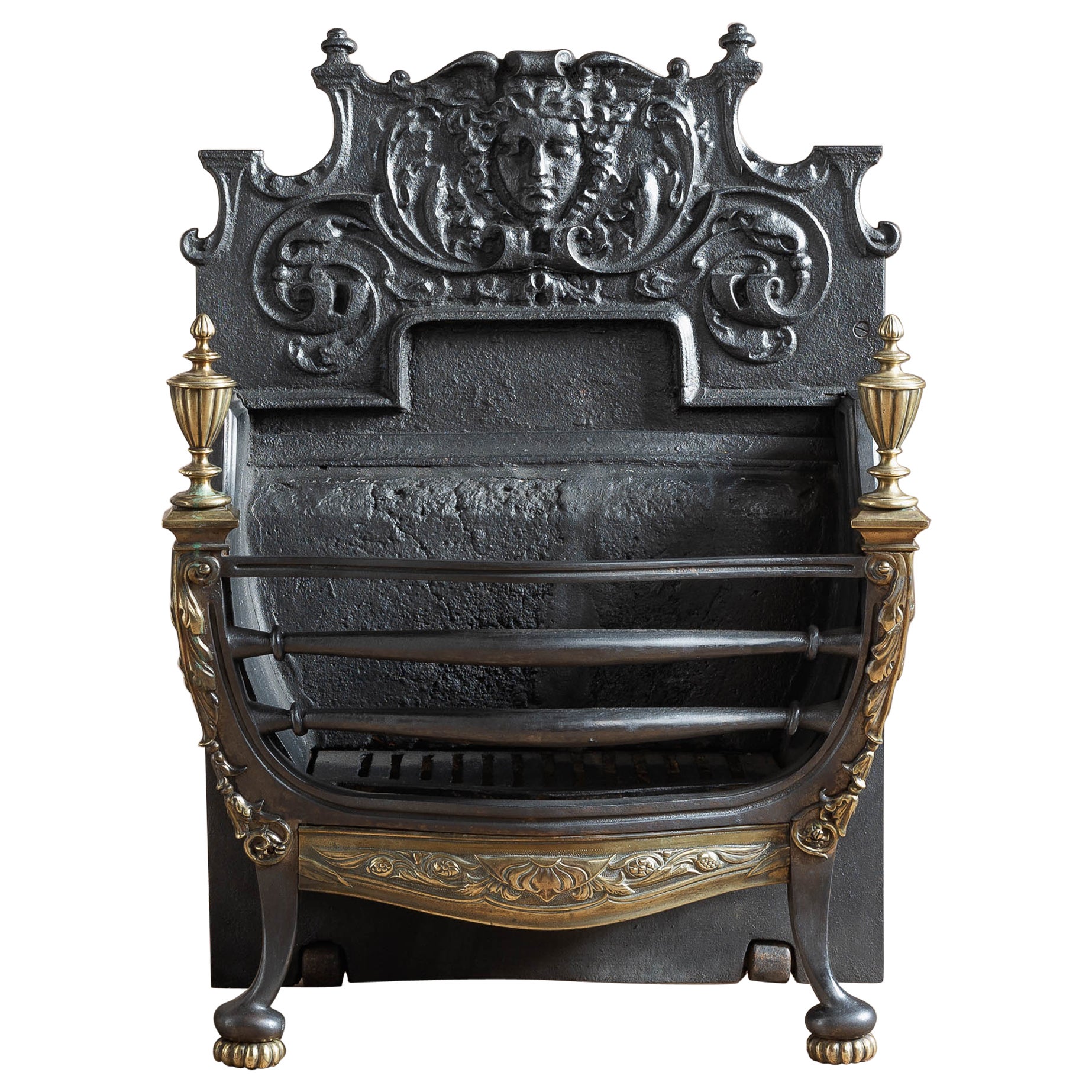 Victorian Cast Iron and Brass Fire Grate