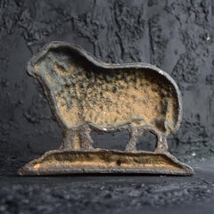 Victorian Cast Iron Door Stop in the Form of a Golden Fleeced Ram Figure